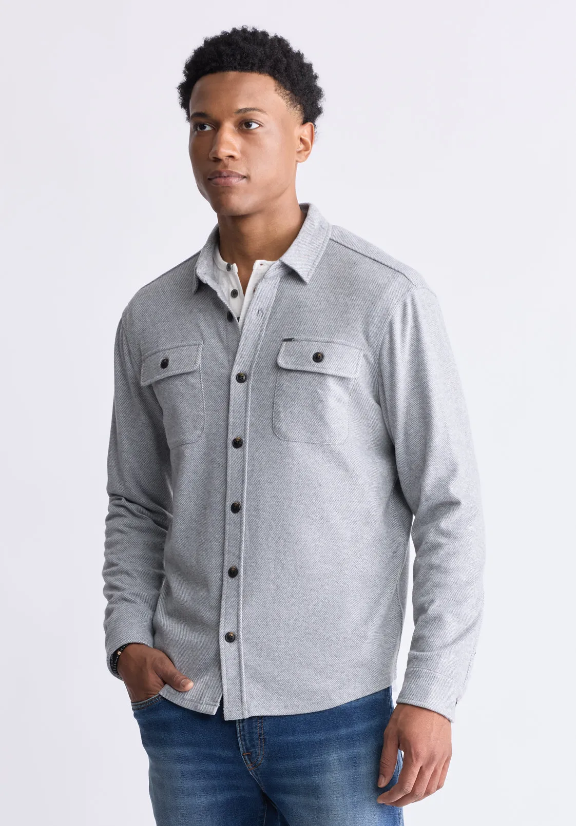 Sigge Men's Long-Sleeve Blanket Shirt with Chest Pockets, Light Grey - BM24460 sold by Buffalo David Bitton product image thumbnail 3