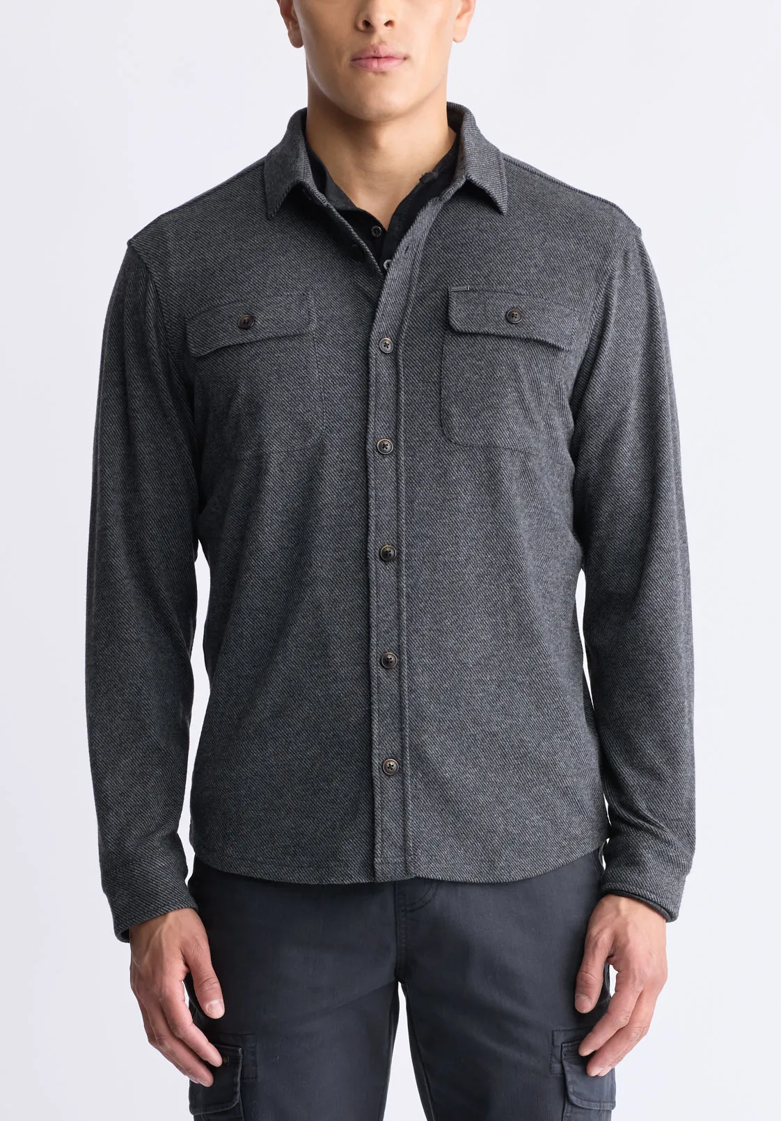 Sigge Men's Blanket Shirt with Chest Pockets, Charcoal - BM24460 sold by Buffalo David Bitton