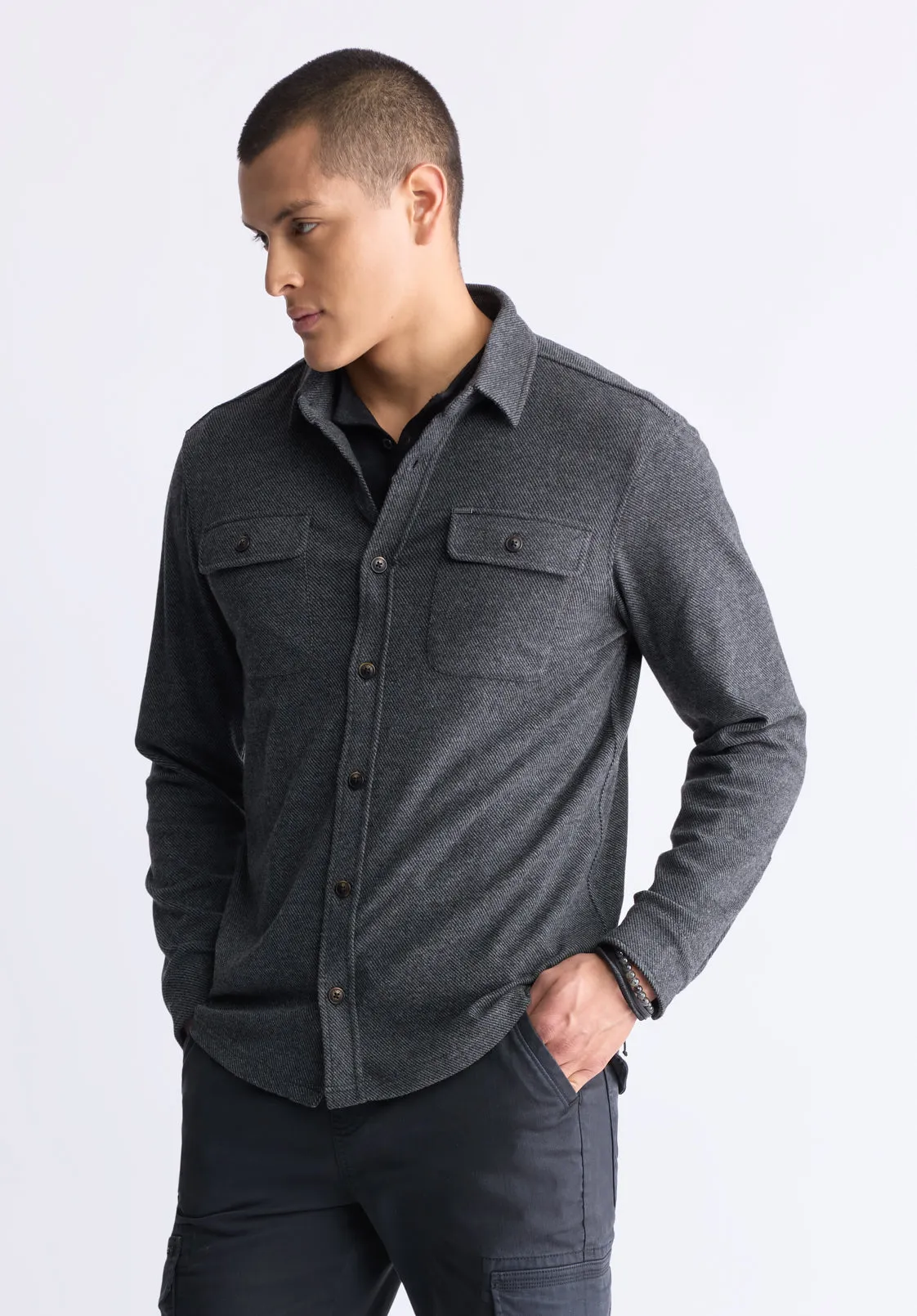 Sigge Men's Blanket Shirt with Chest Pockets, Charcoal - BM24460 sold by Buffalo David Bitton product image thumbnail 3