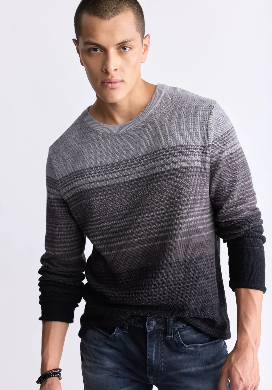 Waldy Men's Gradient Striped Knit Pullover, Charcoal - BM24419 sold by Buffalo David Bitton product image thumbnail 3