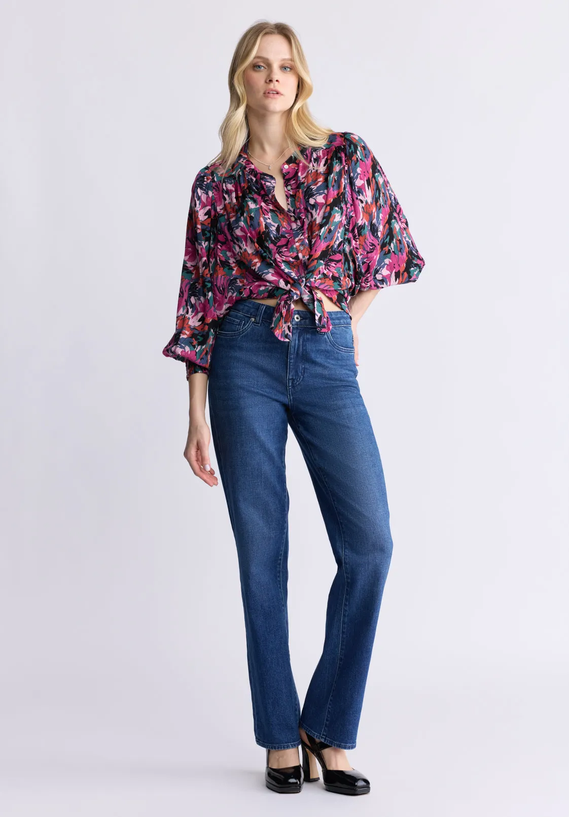 Ottilie Women's Long-Sleeved Blouse, Dark Pink Floral - WT0120F sold by Buffalo David Bitton product image thumbnail 5