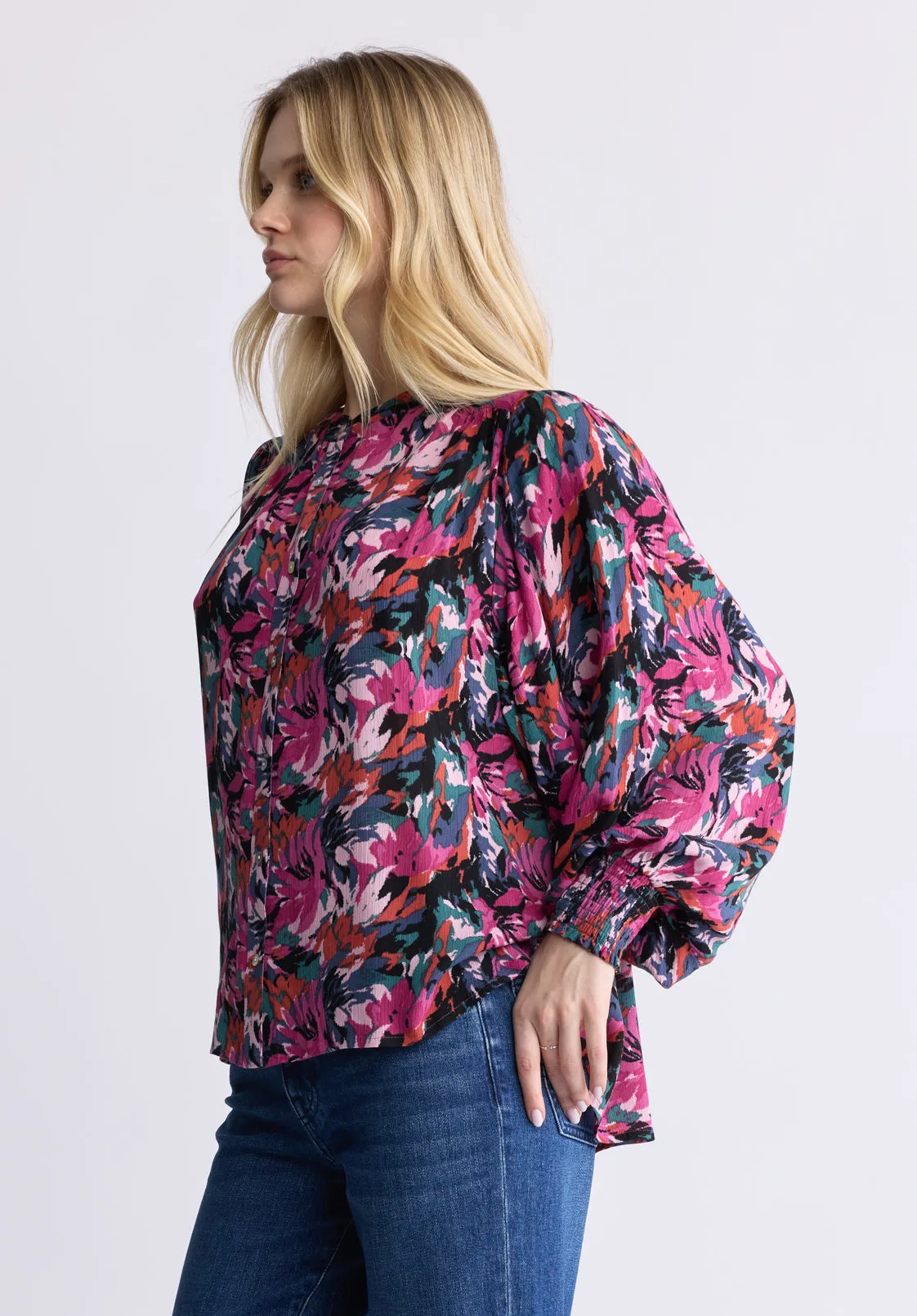 Ottilie Women's Long-Sleeved Blouse, Dark Pink Floral - WT0120F sold by Buffalo David Bitton product image thumbnail 3