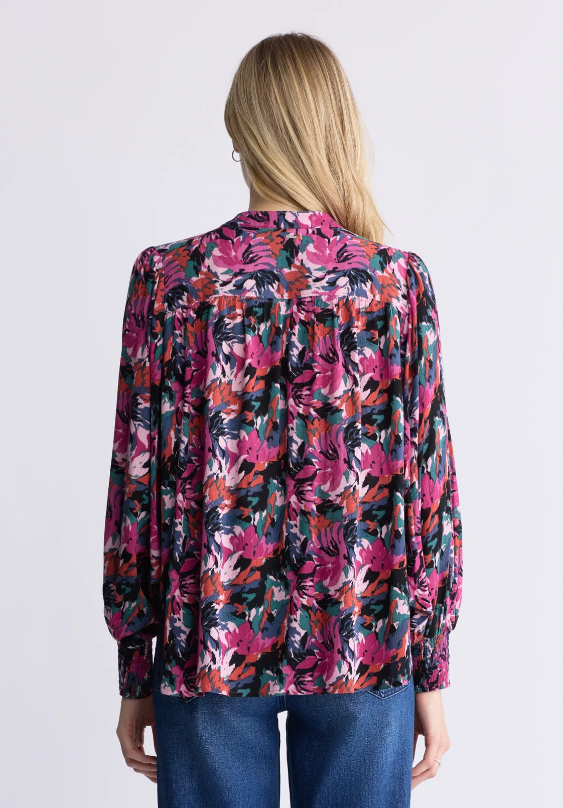 Ottilie Women's Long-Sleeved Blouse, Dark Pink Floral - WT0120F sold by Buffalo David Bitton product image thumbnail 4