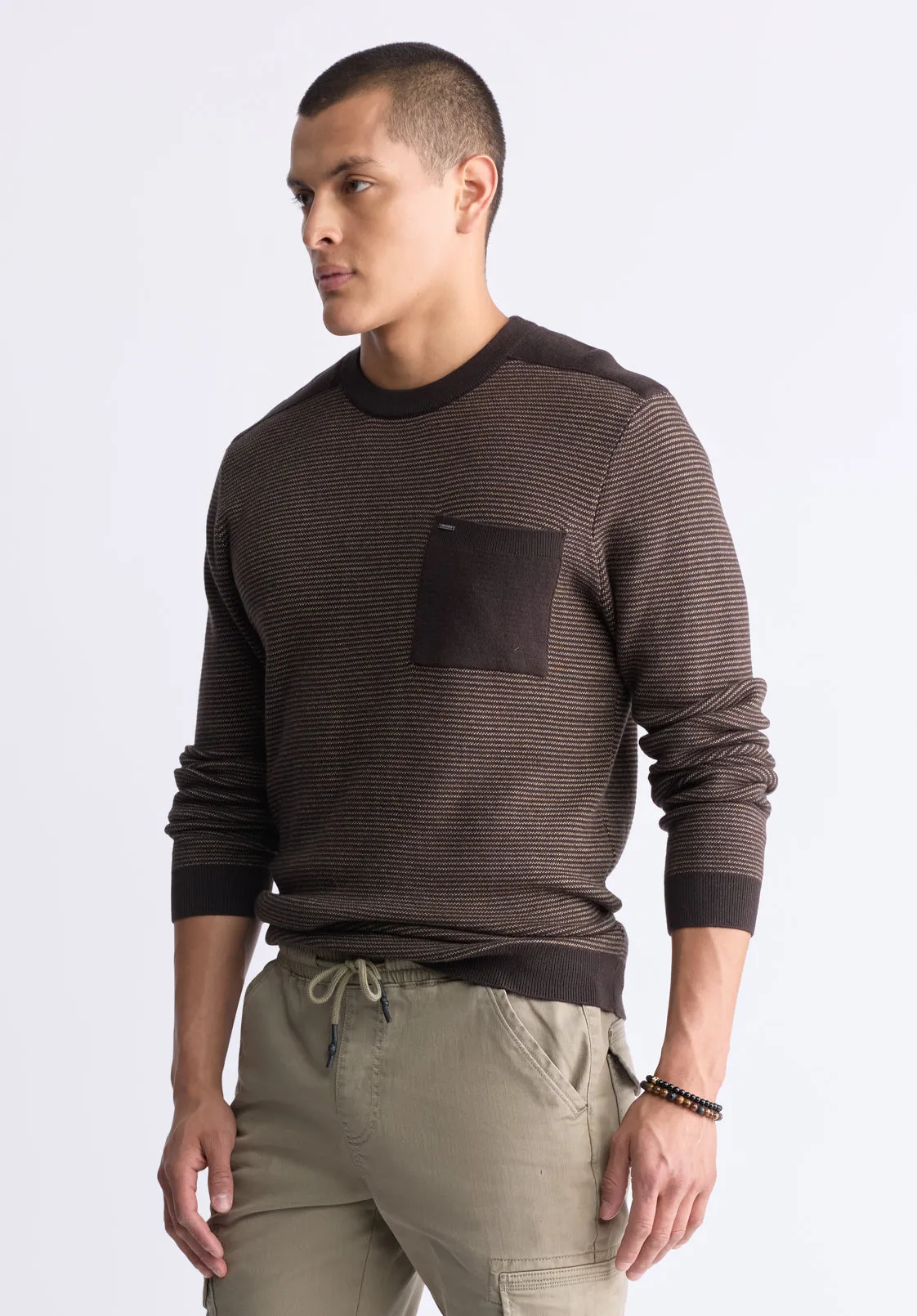 William Men's Striped Knit Pullover, Chocolate - BM24420 sold by Buffalo David Bitton product image thumbnail 4