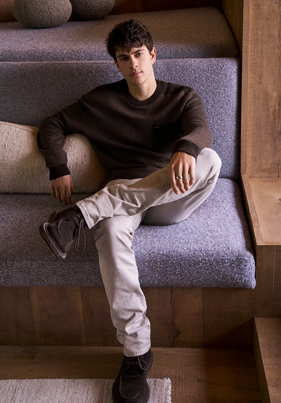 William Men's Striped Knit Pullover, Chocolate - BM24420 sold by Buffalo David Bitton product image thumbnail 2