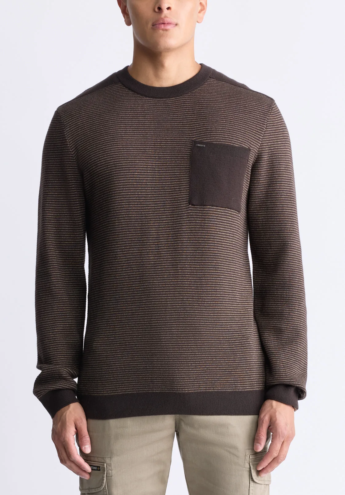 William Men's Striped Knit Pullover, Chocolate - BM24420 sold by Buffalo David Bitton