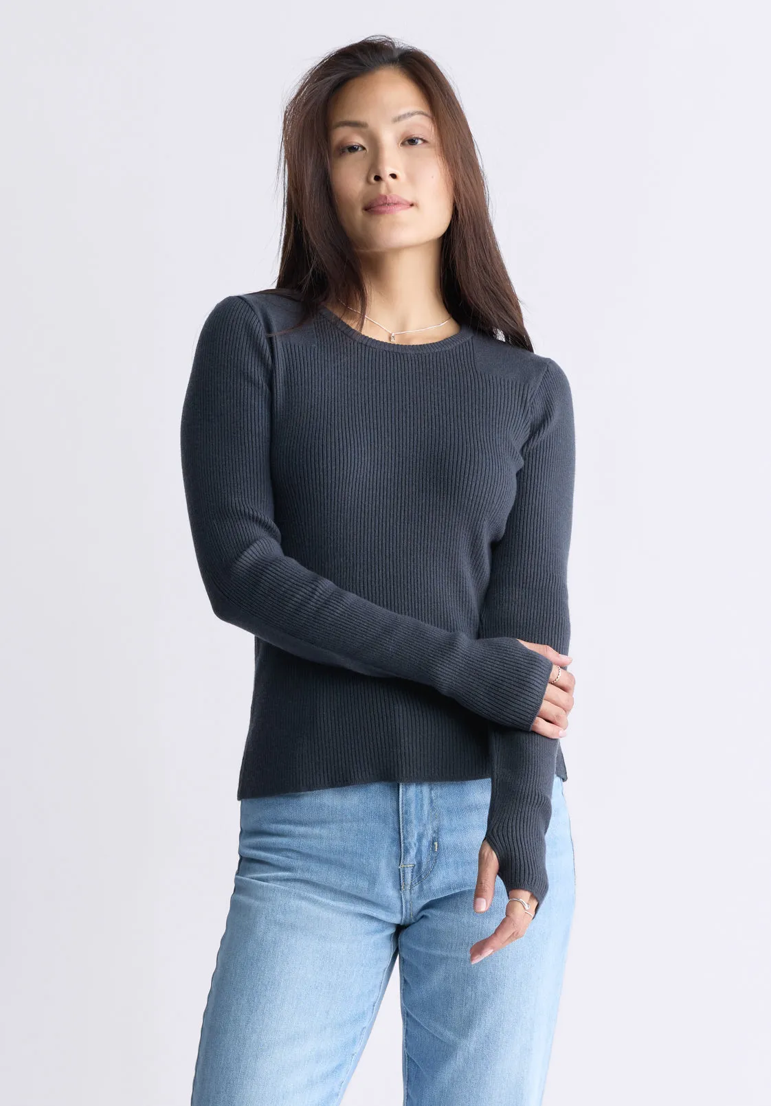 Zoella Women's Close-Fit Ribbed Sweater Top, Raven Grey - SW0098F sold by Buffalo David Bitton product image thumbnail 2
