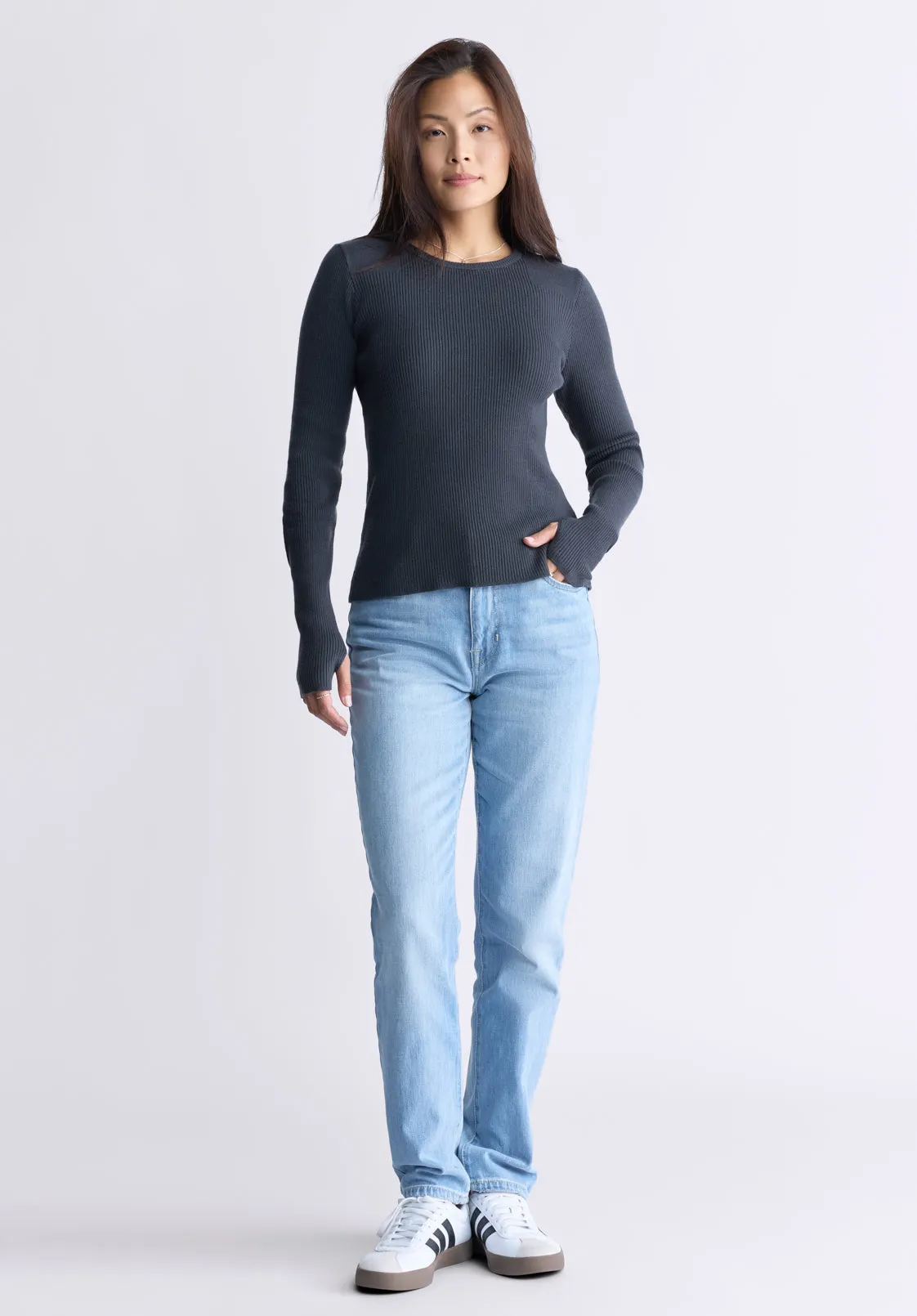 Zoella Women's Close-Fit Ribbed Sweater Top, Raven Grey - SW0098F sold by Buffalo David Bitton product image thumbnail 5