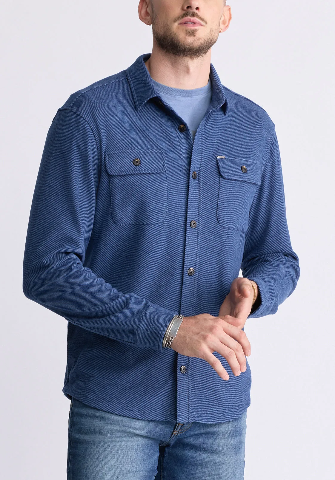 Sigge Men's Long-Sleeve Blanket Shirt with Chest Pockets, Mirage Blue - BM24460 sold by Buffalo David Bitton