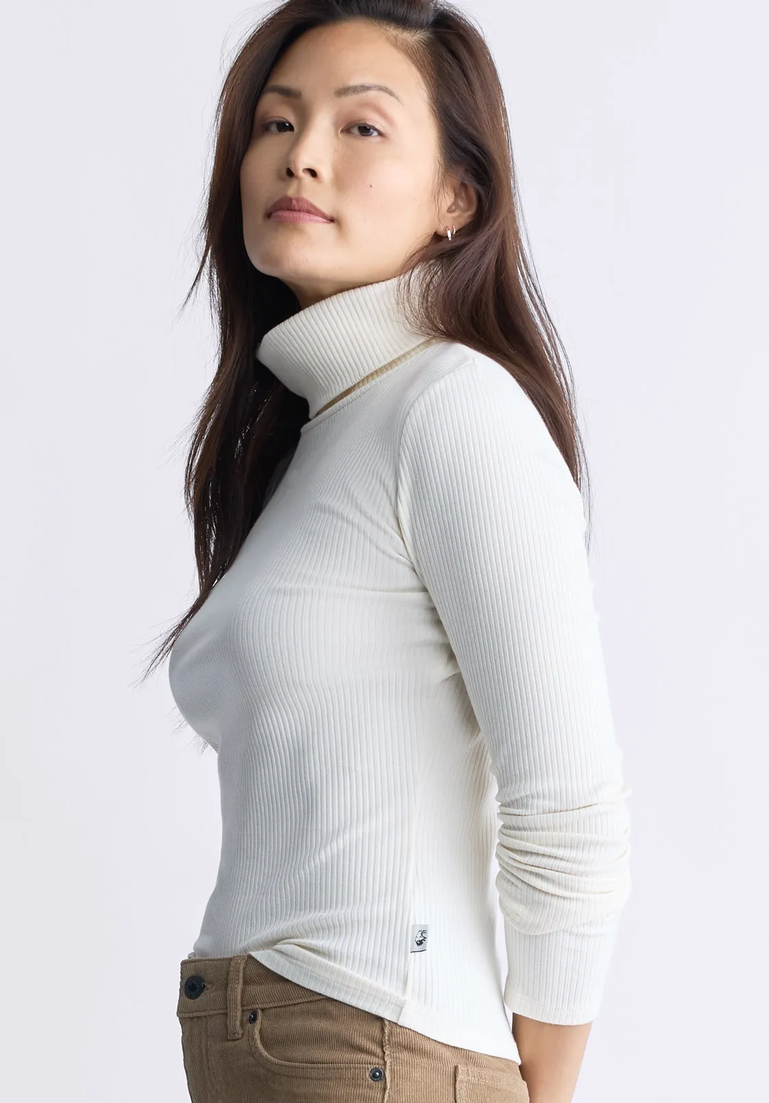 Mavra Women's Ribbed Turtleneck Top, Egret White - KT0164F sold by Buffalo David Bitton product image thumbnail 3