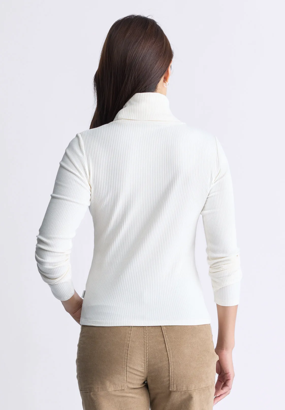 Mavra Women's Ribbed Turtleneck Top, Egret White - KT0164F sold by Buffalo David Bitton product image thumbnail 4