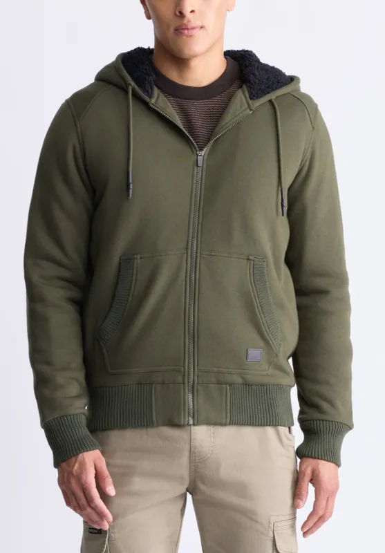 Fasox Men's Zip-Up Hooded Jacket with Sherpa Lining, Fern Green - BM24463 sold by Buffalo David Bitton