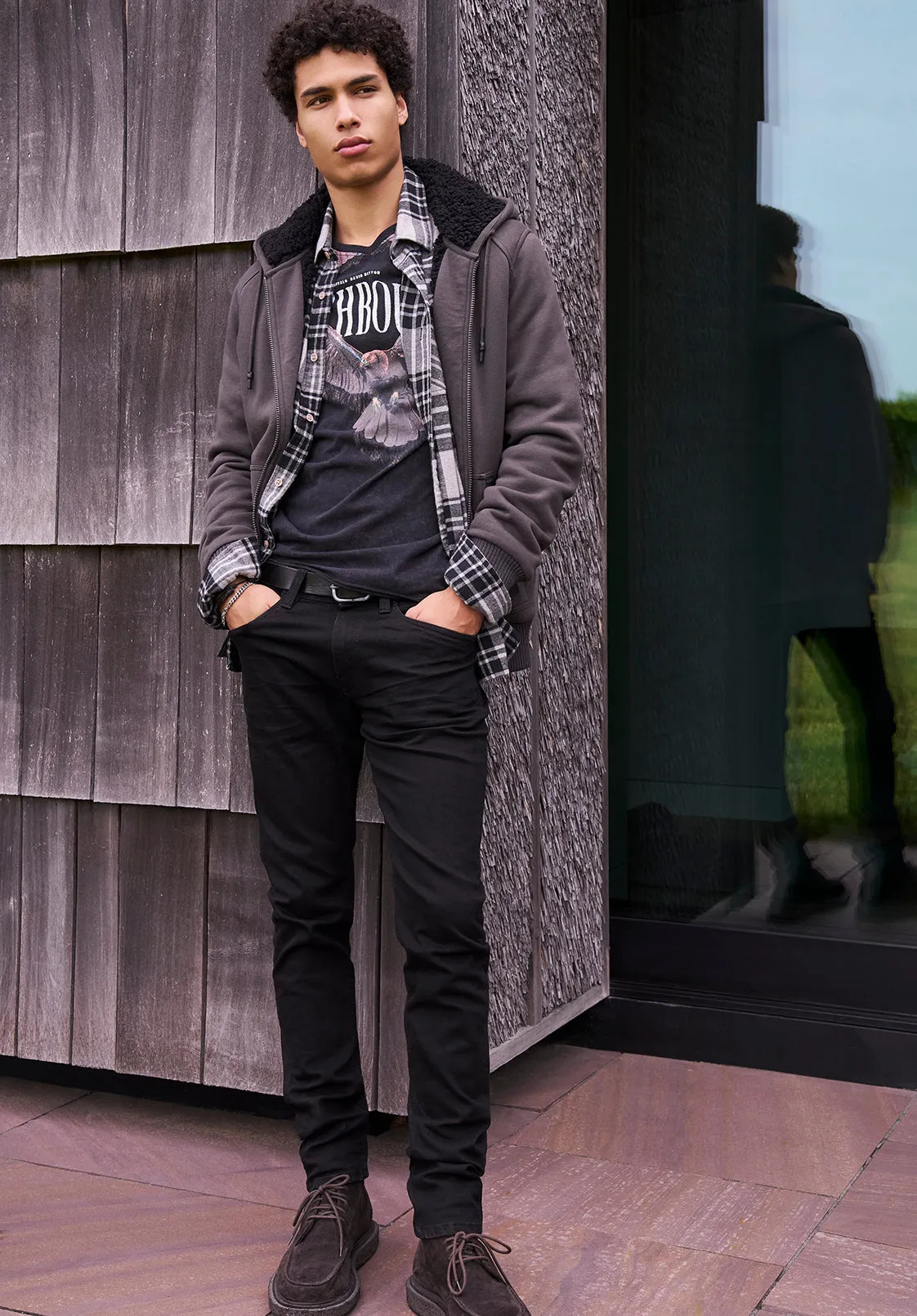 Fasox Men's Zip-Up Hooded Jacket with Sherpa Lining, Charcoal - BM24463 sold by Buffalo David Bitton product image thumbnail 2