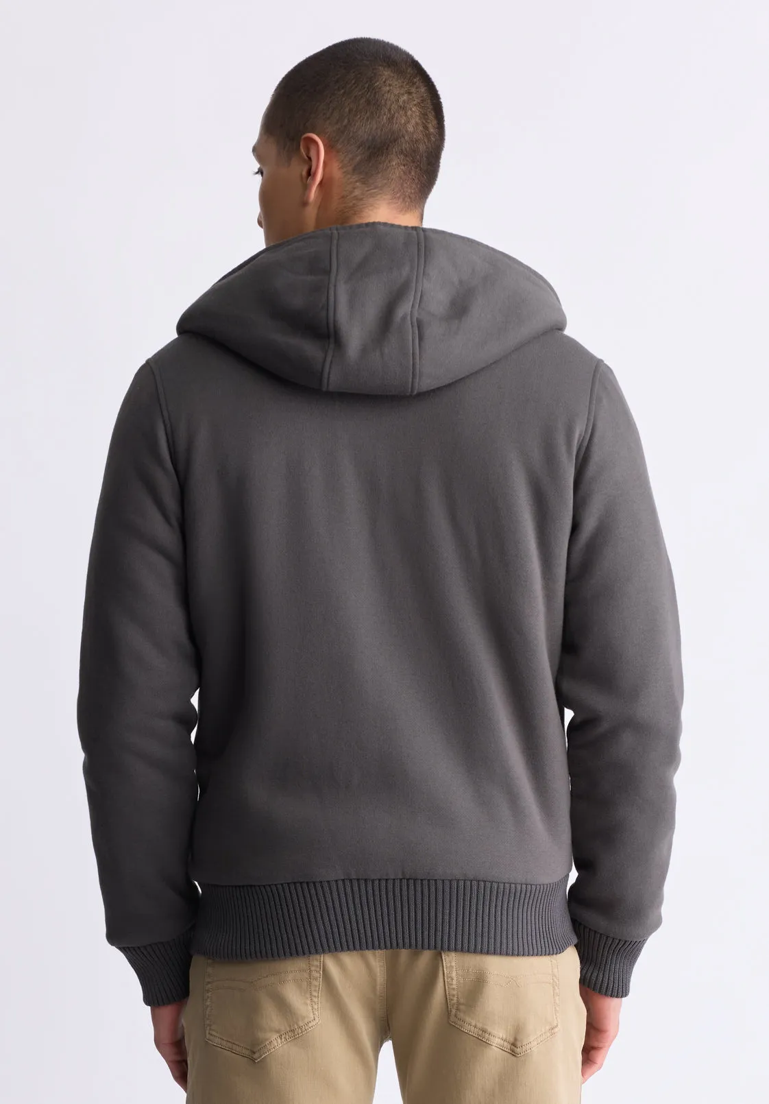 Fasox Men's Zip-Up Hooded Jacket with Sherpa Lining, Charcoal - BM24463 sold by Buffalo David Bitton product image thumbnail 4