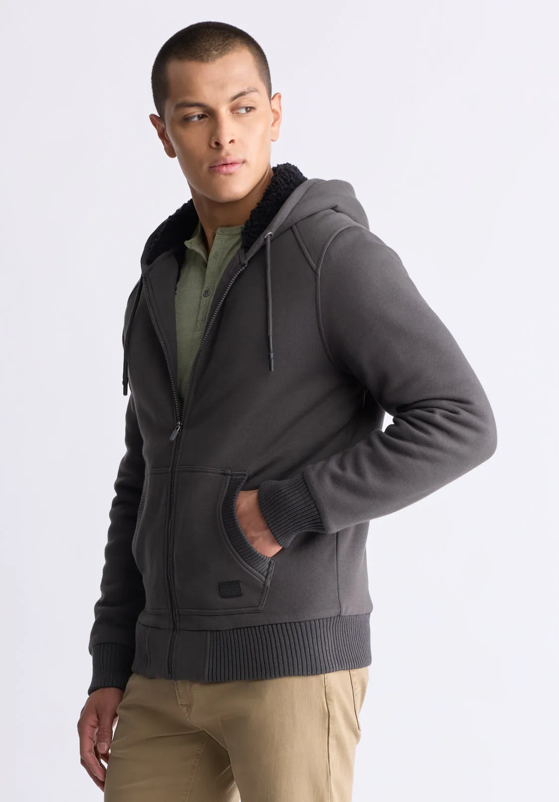Fasox Men's Zip-Up Hooded Jacket with Sherpa Lining, Charcoal - BM24463 sold by Buffalo David Bitton product image thumbnail 3