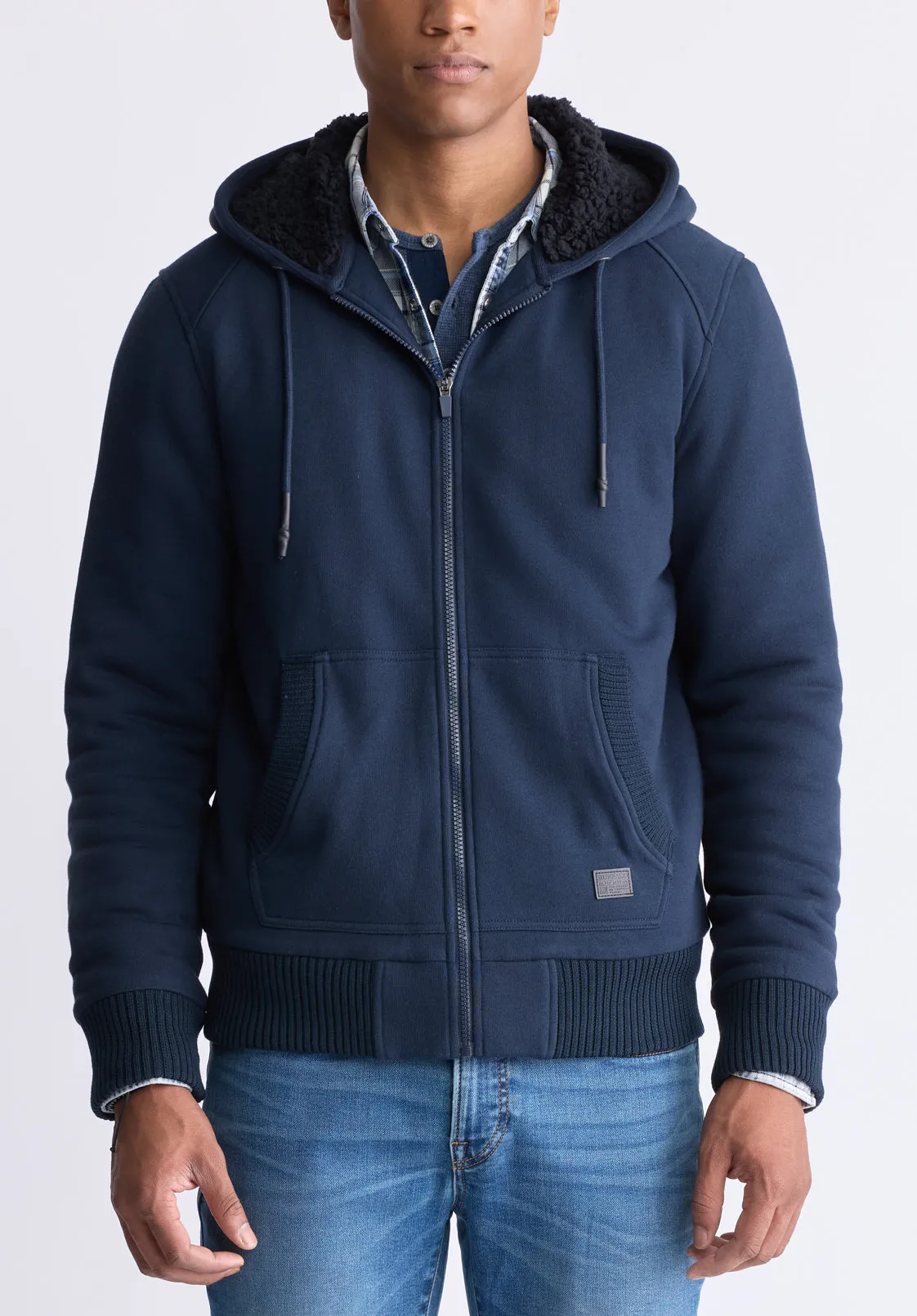 Fasox Men's Zip-Up Hooded Jacket with Sherpa Lining, Midnight Blue - BM24463 sold by Buffalo David Bitton