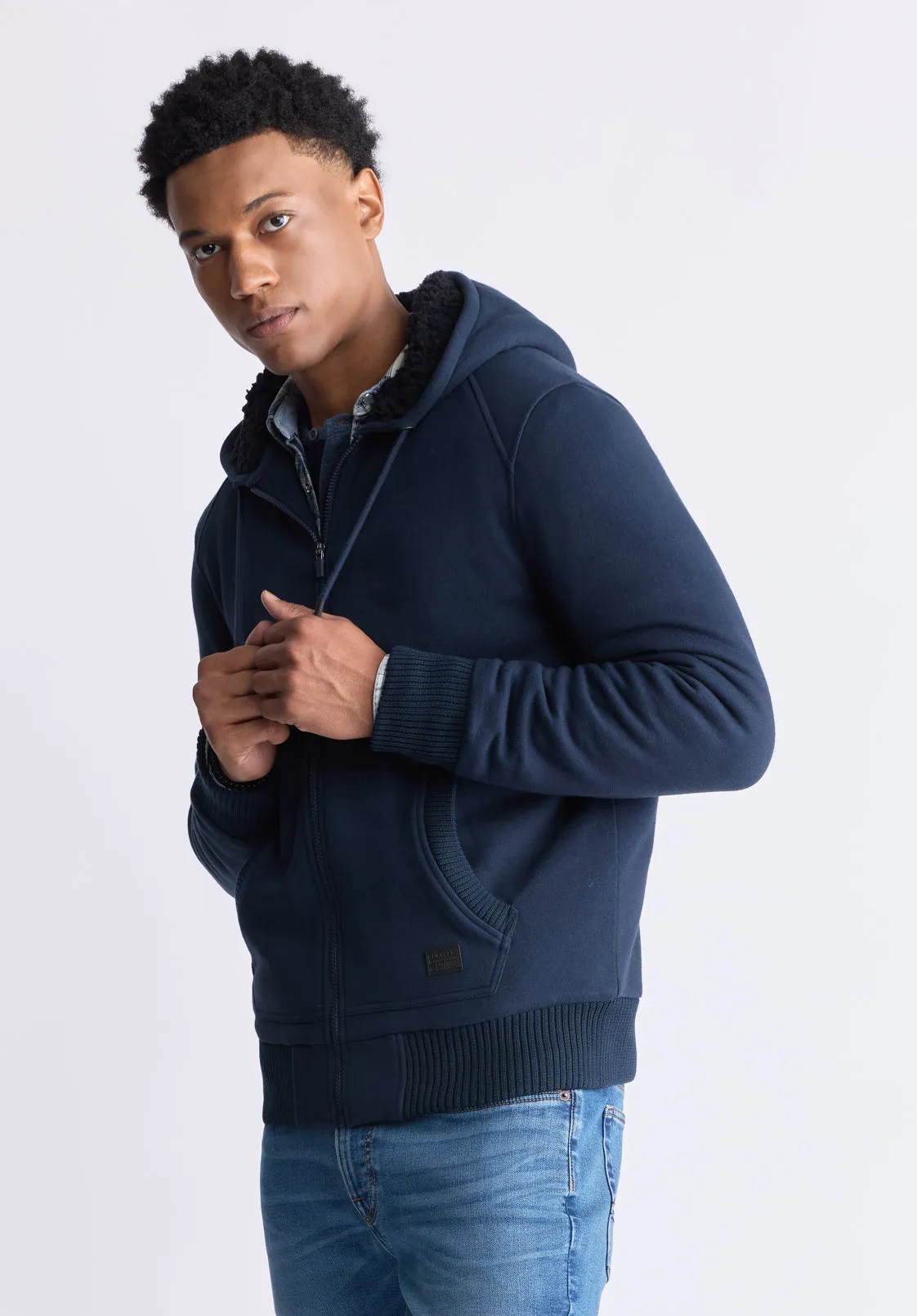 Fasox Men's Zip-Up Hooded Jacket with Sherpa Lining, Midnight Blue - BM24463 sold by Buffalo David Bitton product image thumbnail 3