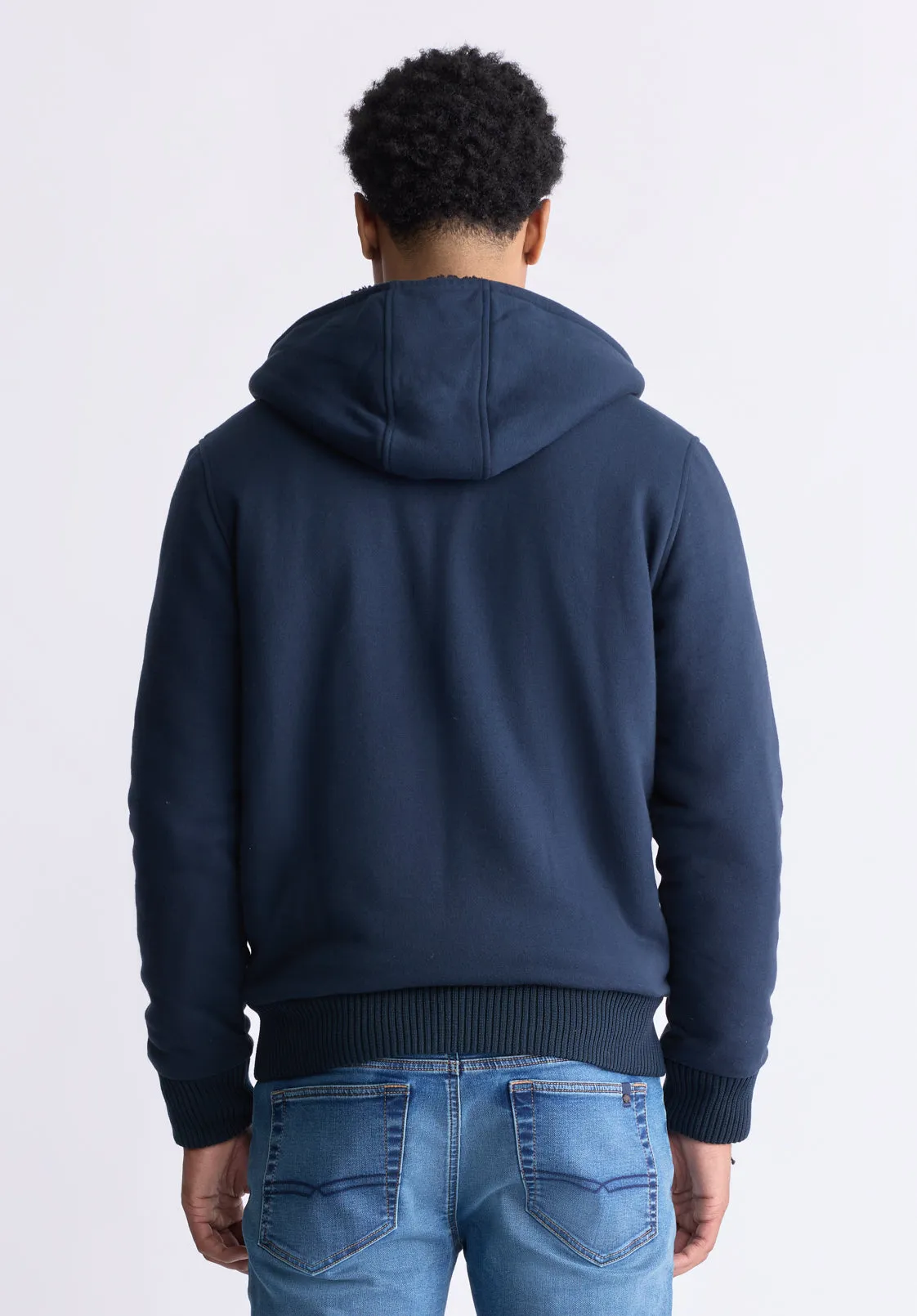 Fasox Men's Zip-Up Hooded Jacket with Sherpa Lining, Midnight Blue - BM24463 sold by Buffalo David Bitton product image thumbnail 4