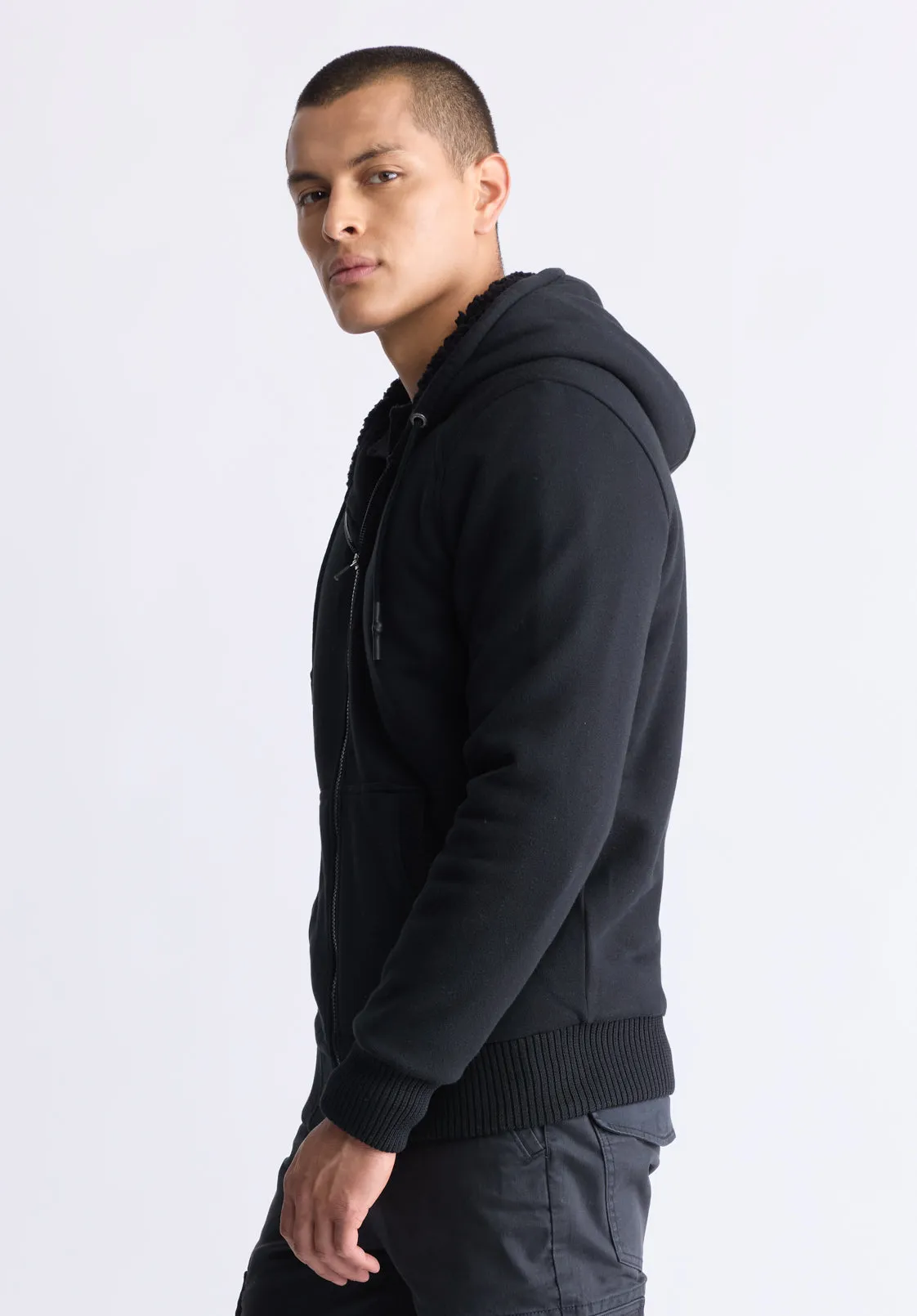 Fasox Men's Zip-Up Hooded Jacket with Sherpa Lining, Black - BM24463 sold by Buffalo David Bitton product image thumbnail 3