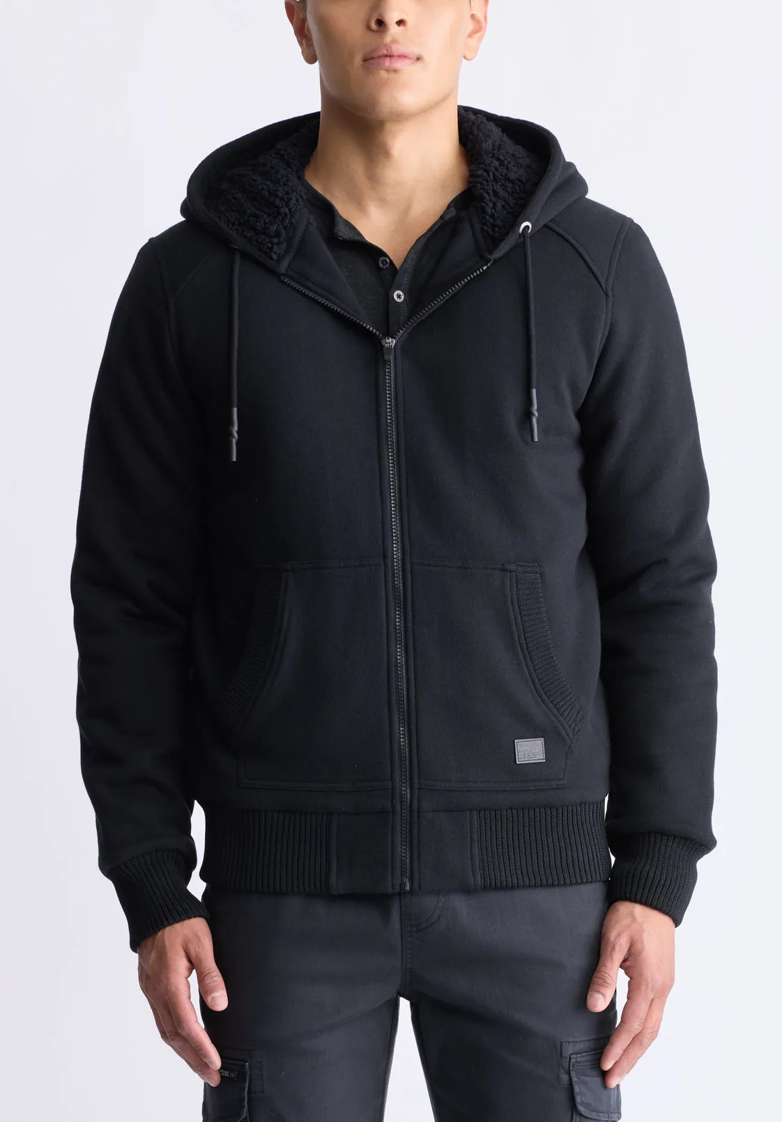 Fasox Men's Zip-Up Hooded Jacket with Sherpa Lining, Black - BM24463 sold by Buffalo David Bitton