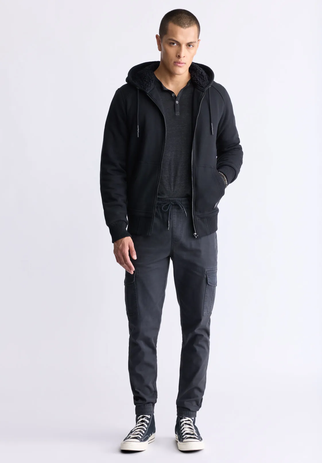 Fasox Men's Zip-Up Hooded Jacket with Sherpa Lining, Black - BM24463 sold by Buffalo David Bitton product image thumbnail 5