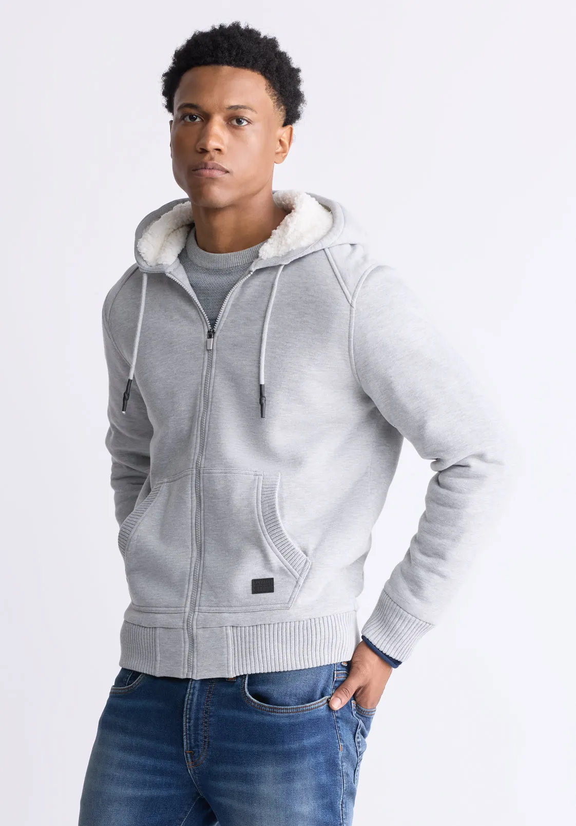 Fasox Men's Zip-Up Hooded Jacket with Sherpa Lining, Light Heather Grey - BM24463 sold by Buffalo David Bitton product image thumbnail 3