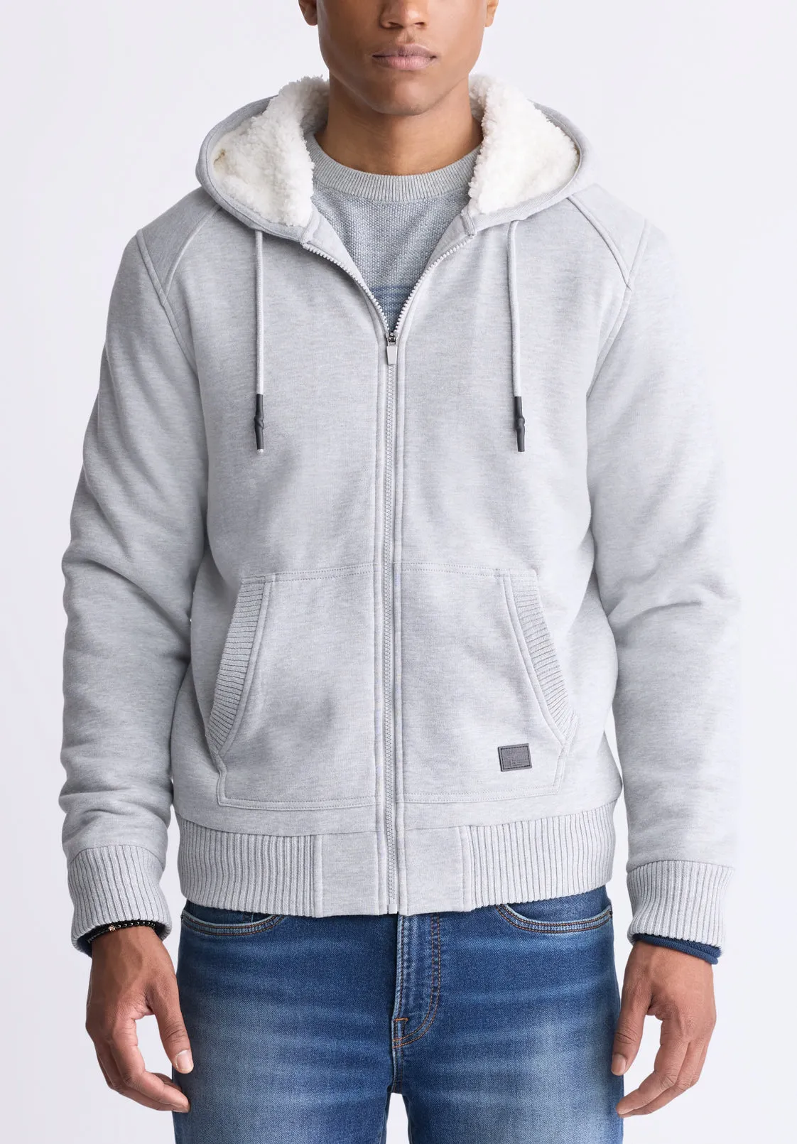 Fasox Men's Zip-Up Hooded Jacket with Sherpa Lining, Light Heather Grey - BM24463 sold by Buffalo David Bitton