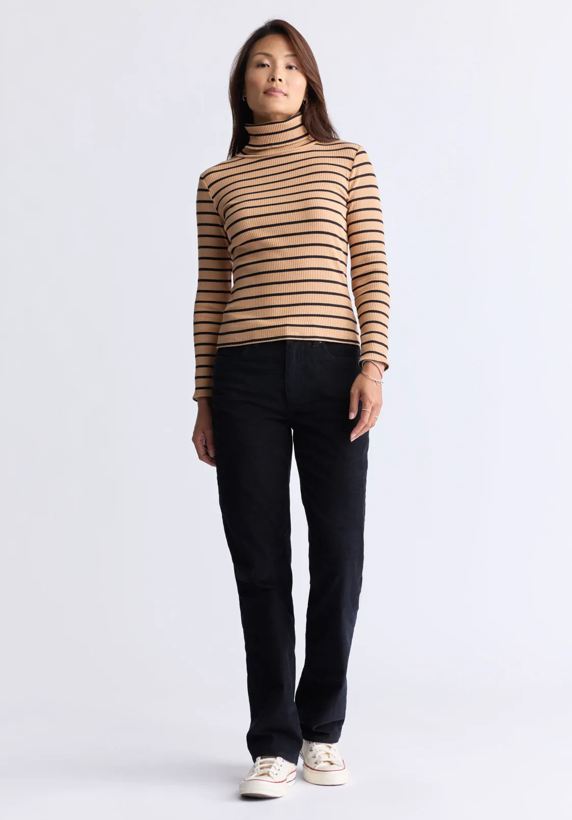 Mavra Women's Striped Ribbed Turtleneck Top, Beige - KT0161F sold by Buffalo David Bitton product image thumbnail 5