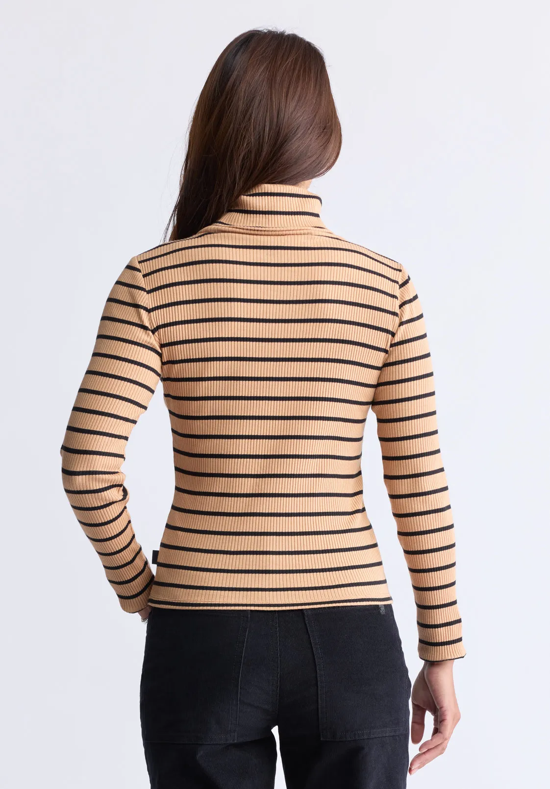 Mavra Women's Striped Ribbed Turtleneck Top, Beige - KT0161F sold by Buffalo David Bitton product image thumbnail 4