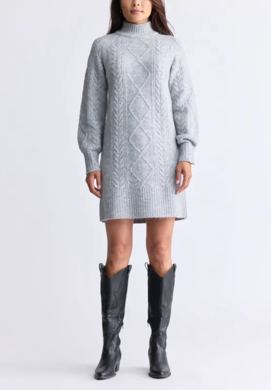 Levelle Women's Cable Knit Turtleneck Sweater Dress, Lt Hr Grey - SD0005H made by Buffalo David Bitton