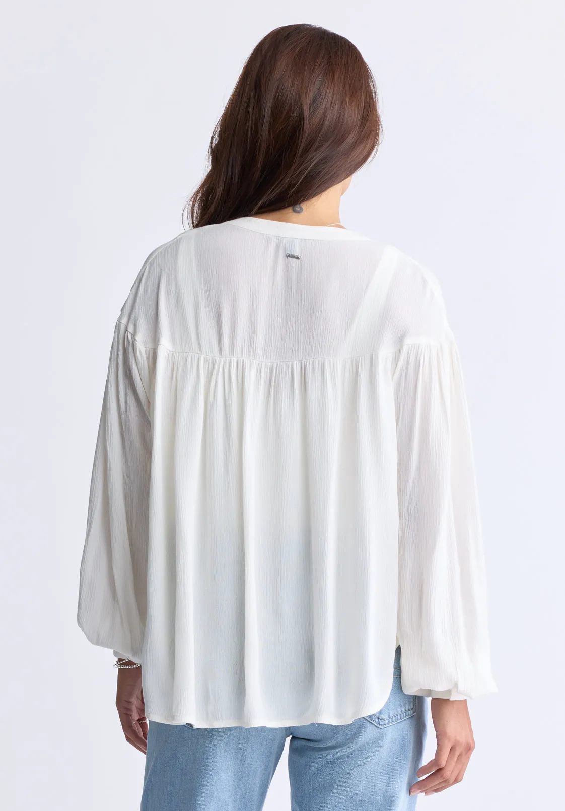 Kensley Women’s Dropped Shoulder V-neck Loose Blouse, White - WT0119F sold by Buffalo David Bitton product image thumbnail 4