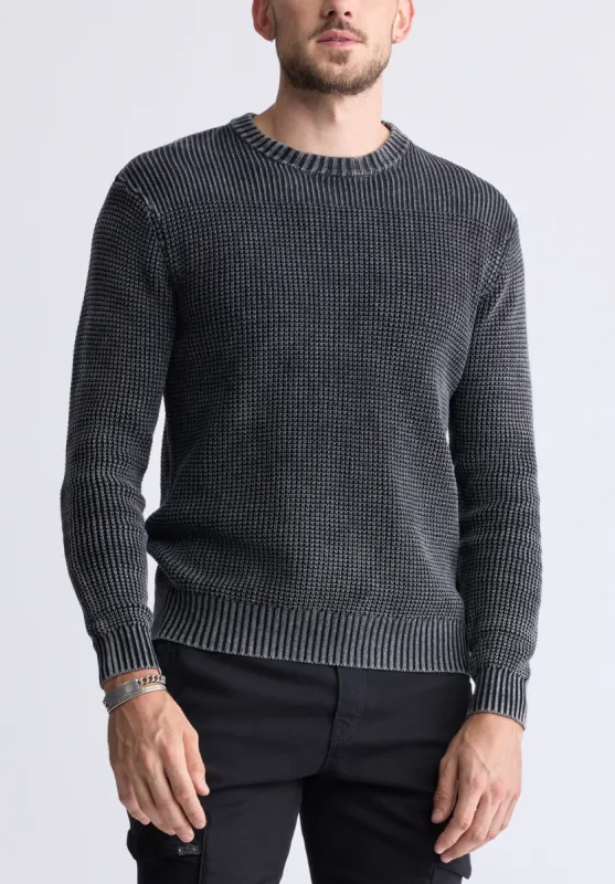 Washy Men's Textured Knit Crewneck Sweater, Grey - BM24451 sold by Buffalo David Bitton