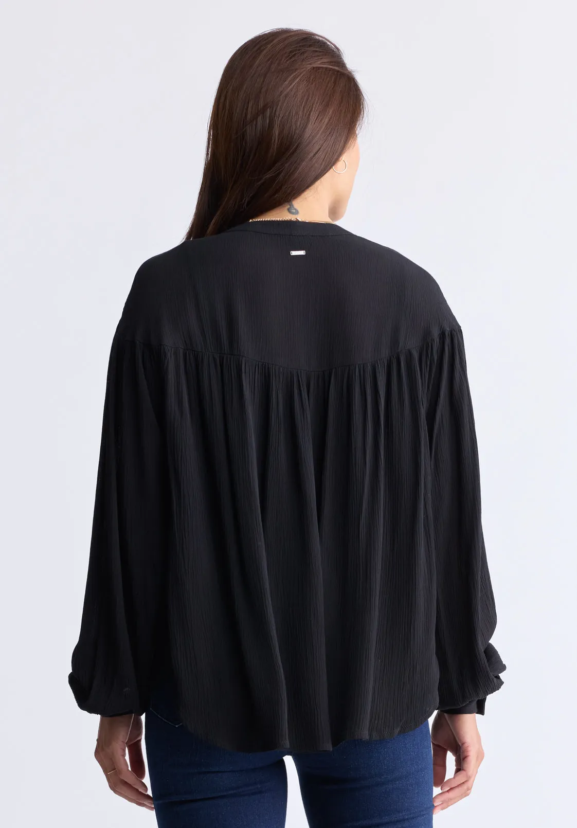 Kensley Women's Dropped Shoulder V-neck Loose Blouse, Black - WT0119F sold by Buffalo David Bitton product image thumbnail 5