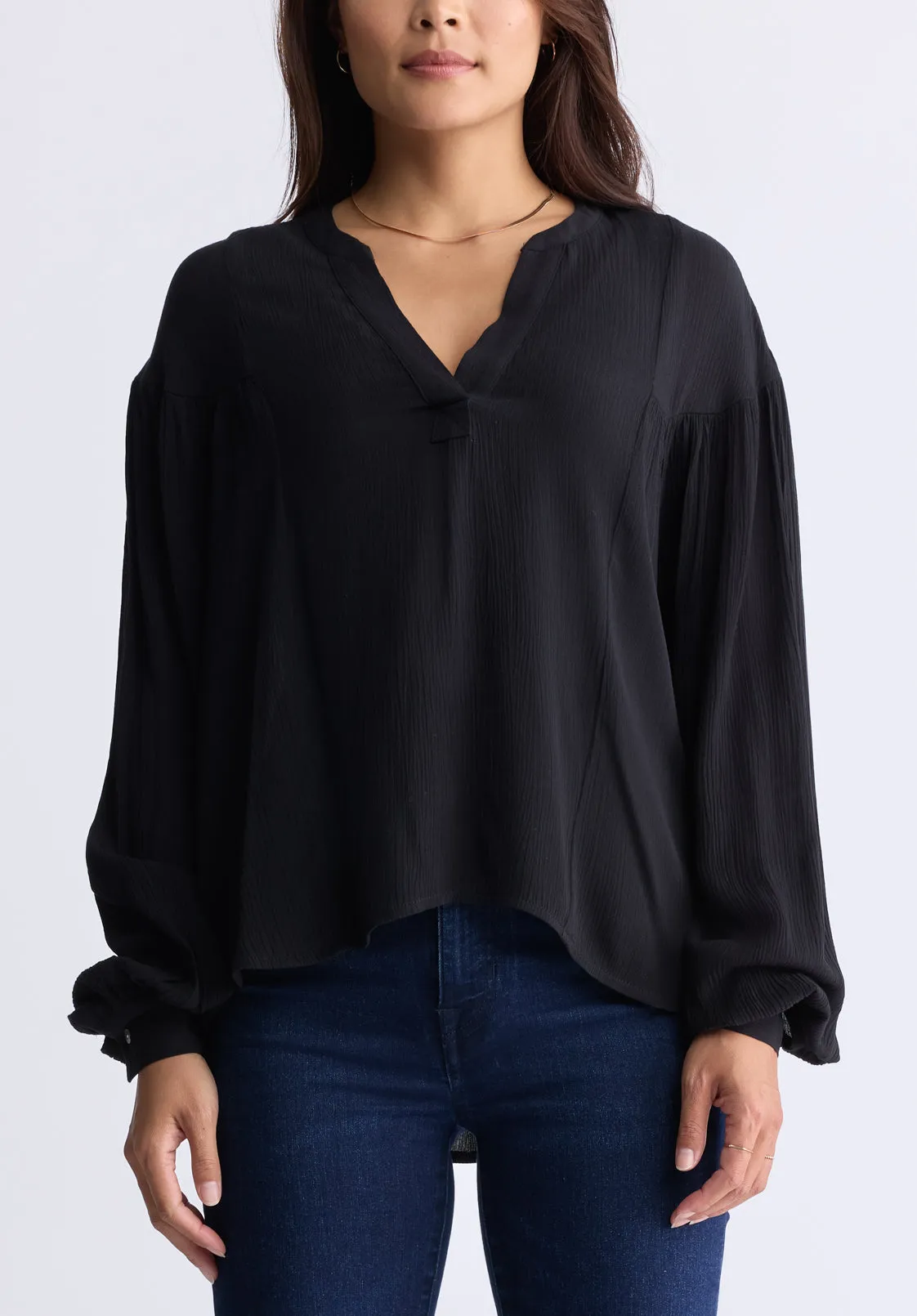 Kensley Women's Dropped Shoulder V-neck Loose Blouse, Black - WT0119F sold by Buffalo David Bitton