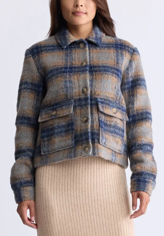 Avalee Women’s Buttoned Plaid Jacket, Grey & Navy - JK0039F sold by Buffalo David Bitton