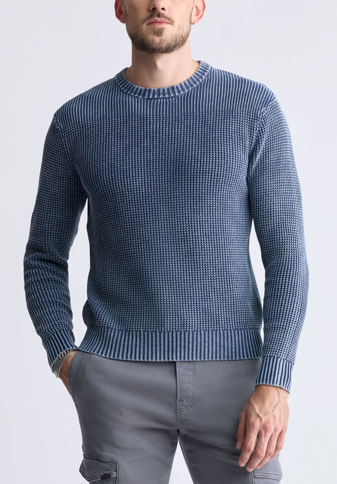 Washy Men's Textured Knit Crewneck Sweater, Navy - BM24451 sold by Buffalo David Bitton