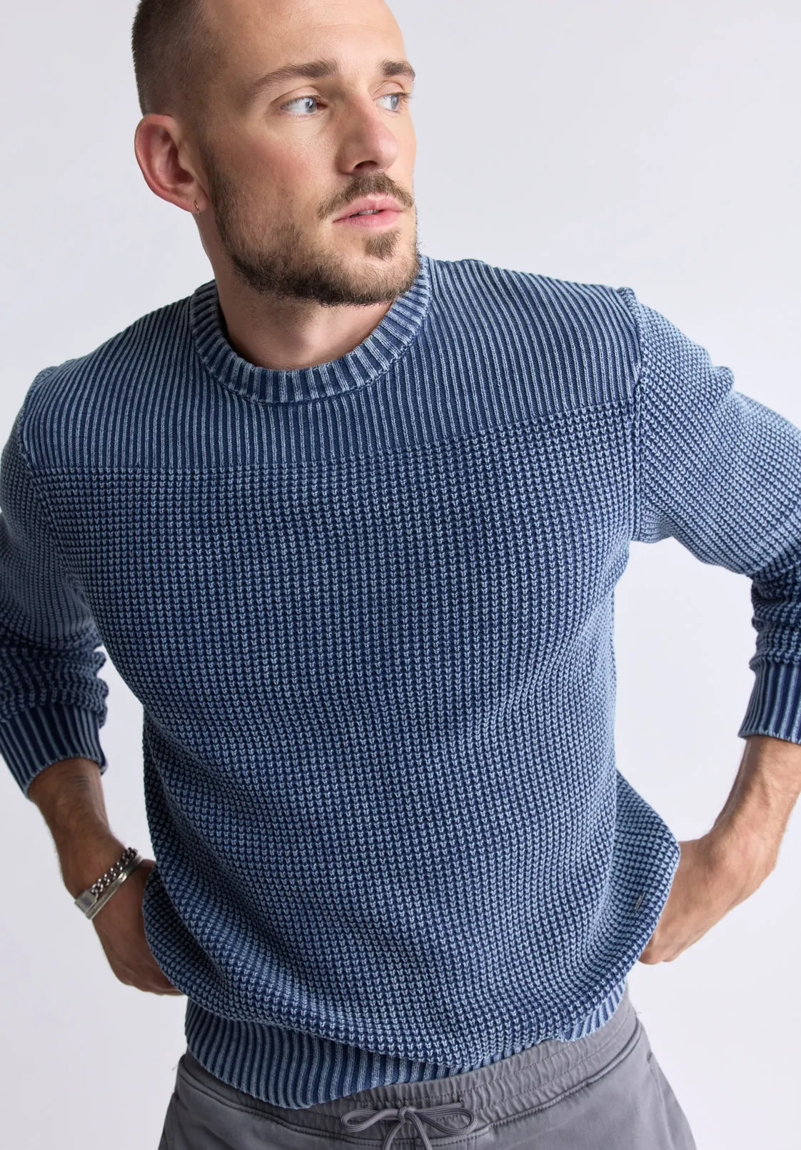 Washy Men's Textured Knit Crewneck Sweater, Navy - BM24451 sold by Buffalo David Bitton product image thumbnail 2