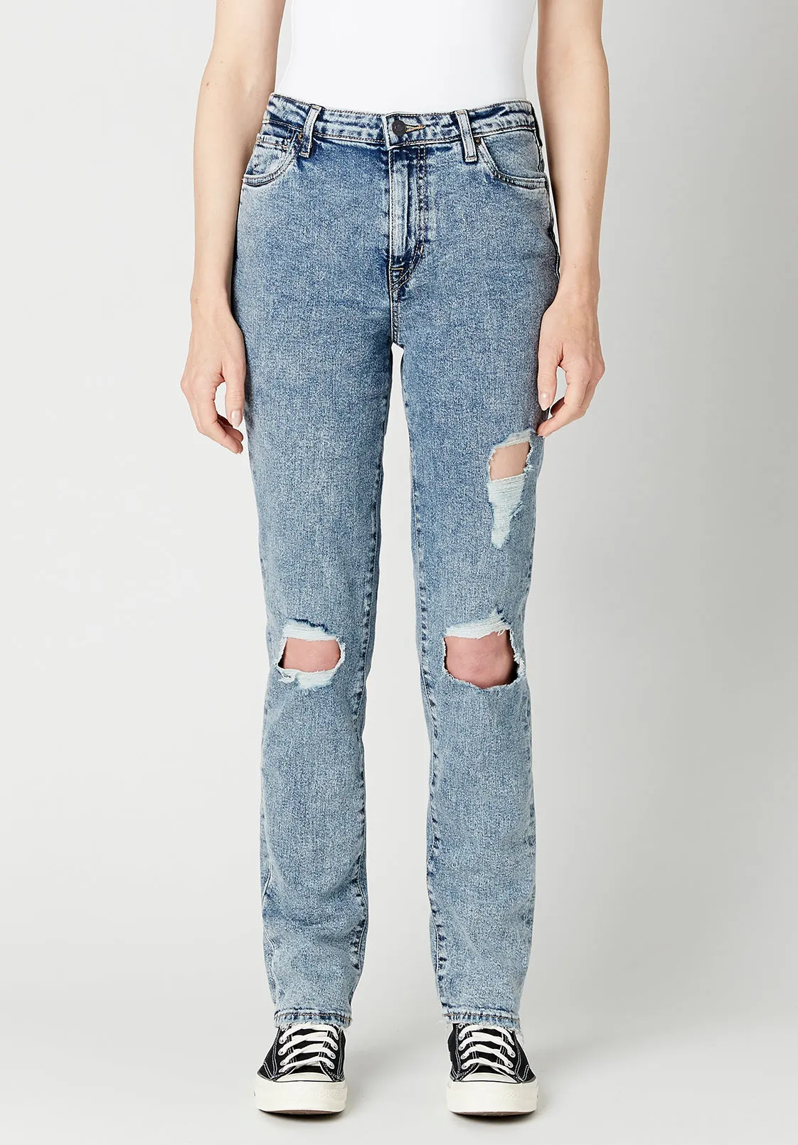High Rise Straight Jayden Women's Jeans in Contrasted & Torn - BL15815 sold by Buffalo David Bitton