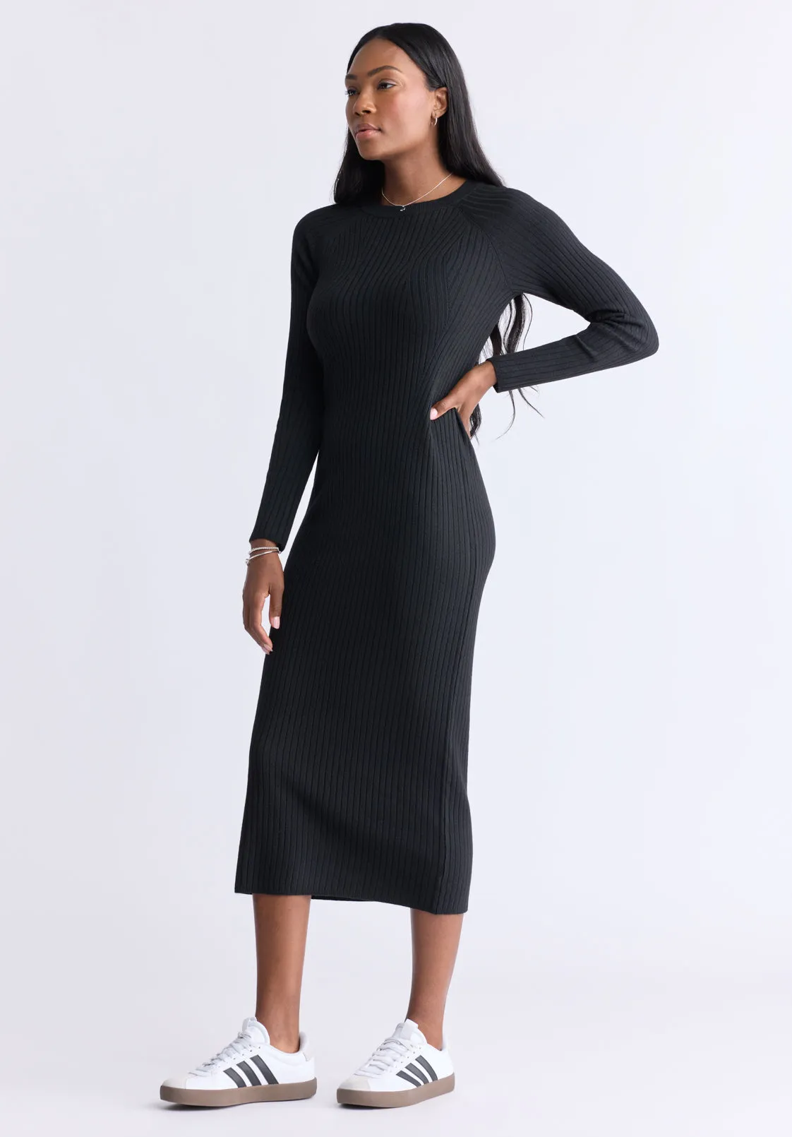 Jaida Women’s Long Sleeve Rib Knit Dress, Black - SD0004F sold by Buffalo David Bitton product image thumbnail 4
