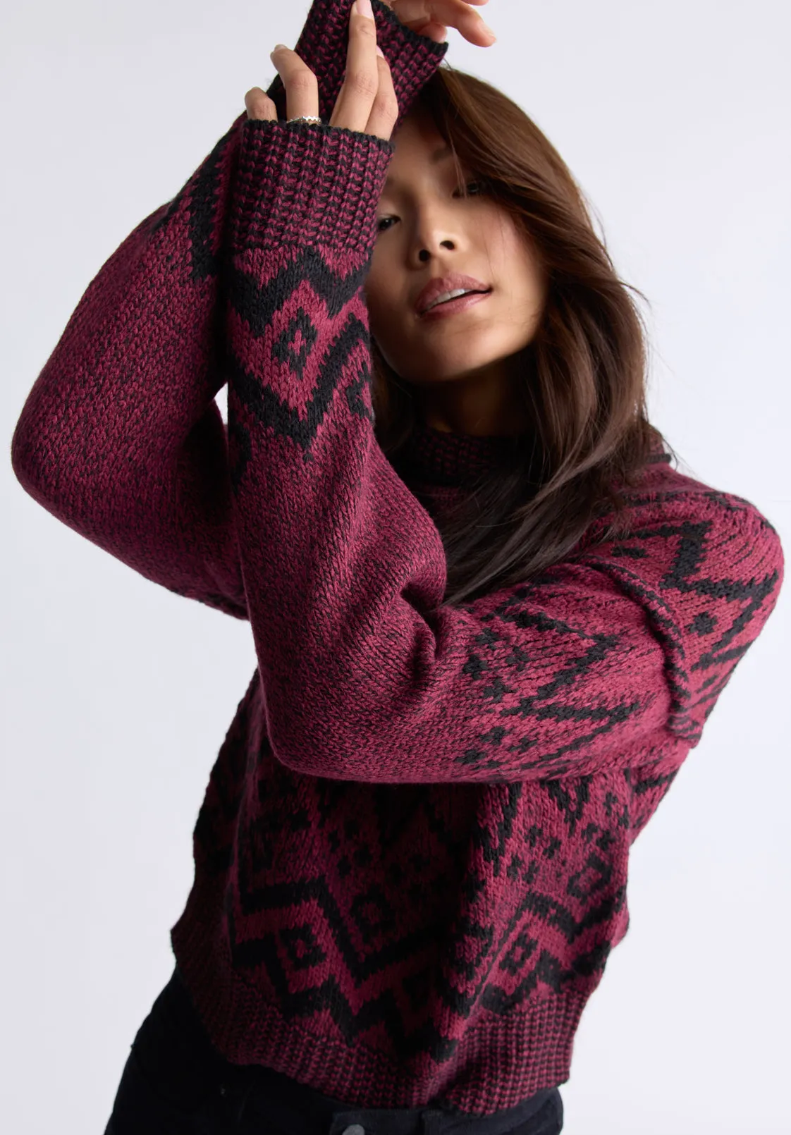 Lesina Women's Fair Isle Knit Pullover Sweater, Red & Black - SW0088F sold by Buffalo David Bitton product image thumbnail 3