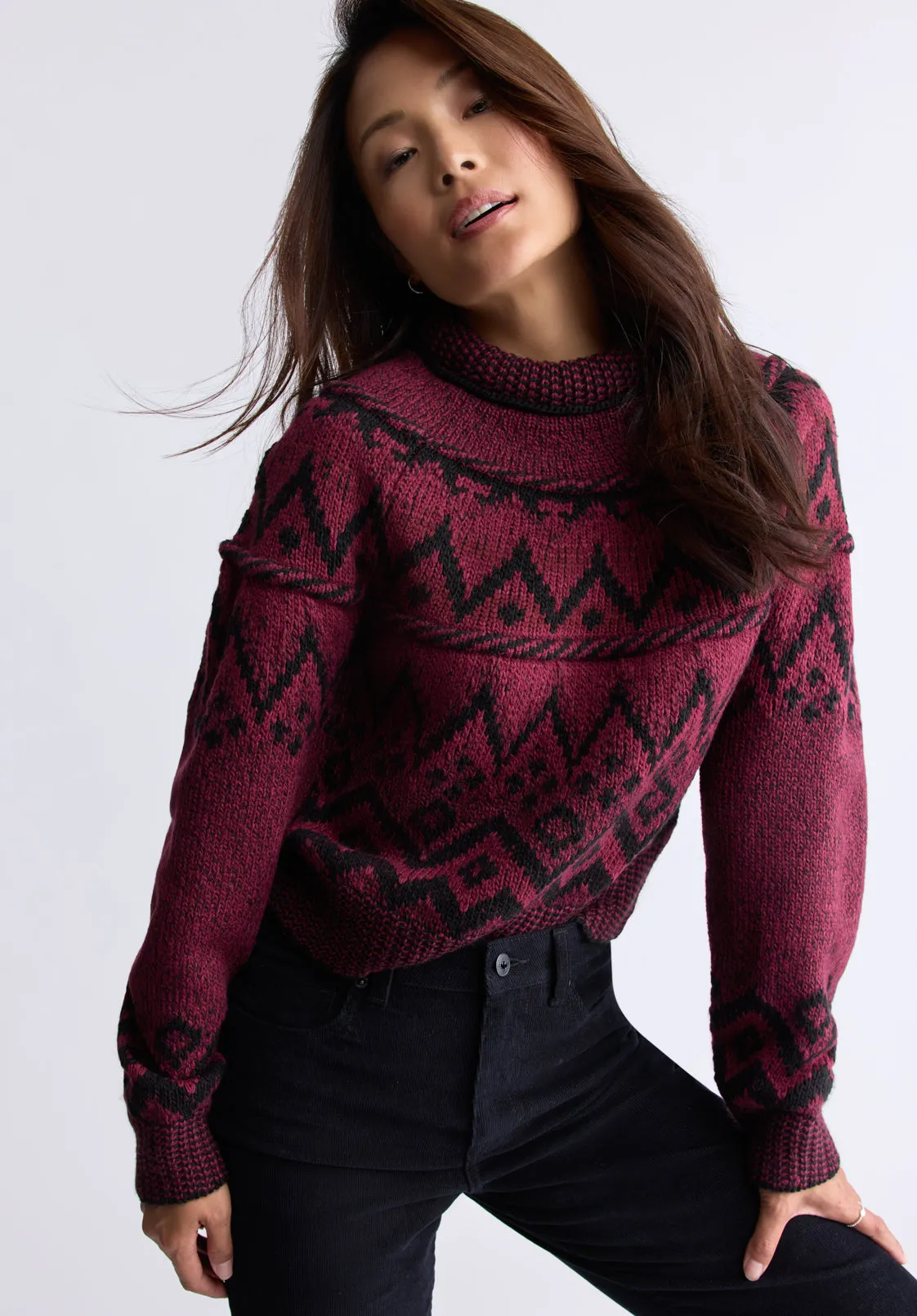Lesina Women's Fair Isle Knit Pullover Sweater, Red & Black - SW0088F sold by Buffalo David Bitton product image thumbnail 2