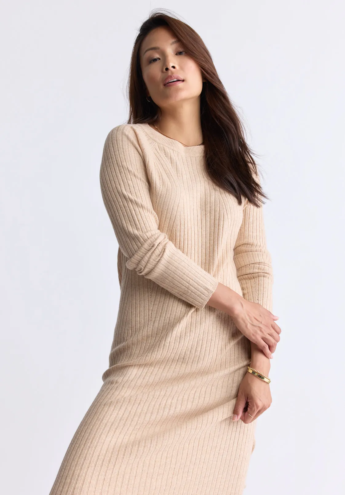 Jaida Women’s Long Sleeve Rib Knit Dress, Tan - SD0004F sold by Buffalo David Bitton product image thumbnail 2