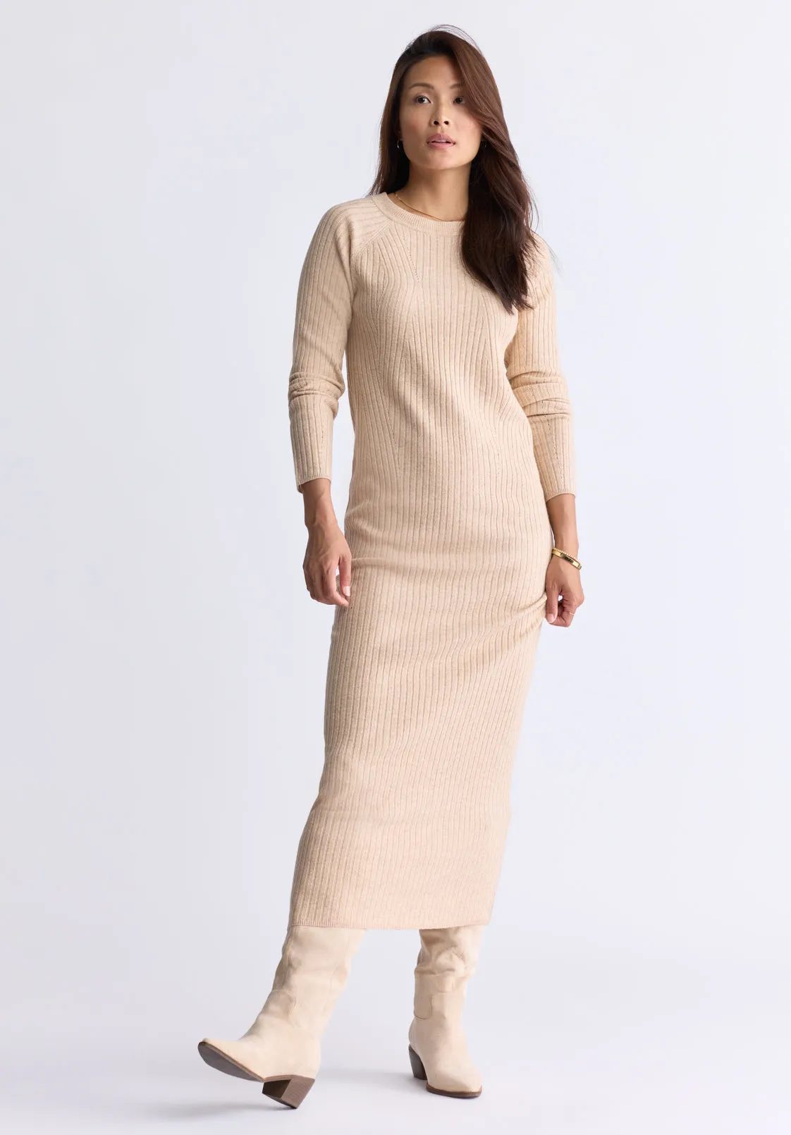 Jaida Women’s Long Sleeve Rib Knit Dress, Tan - SD0004F sold by Buffalo David Bitton product image thumbnail 5