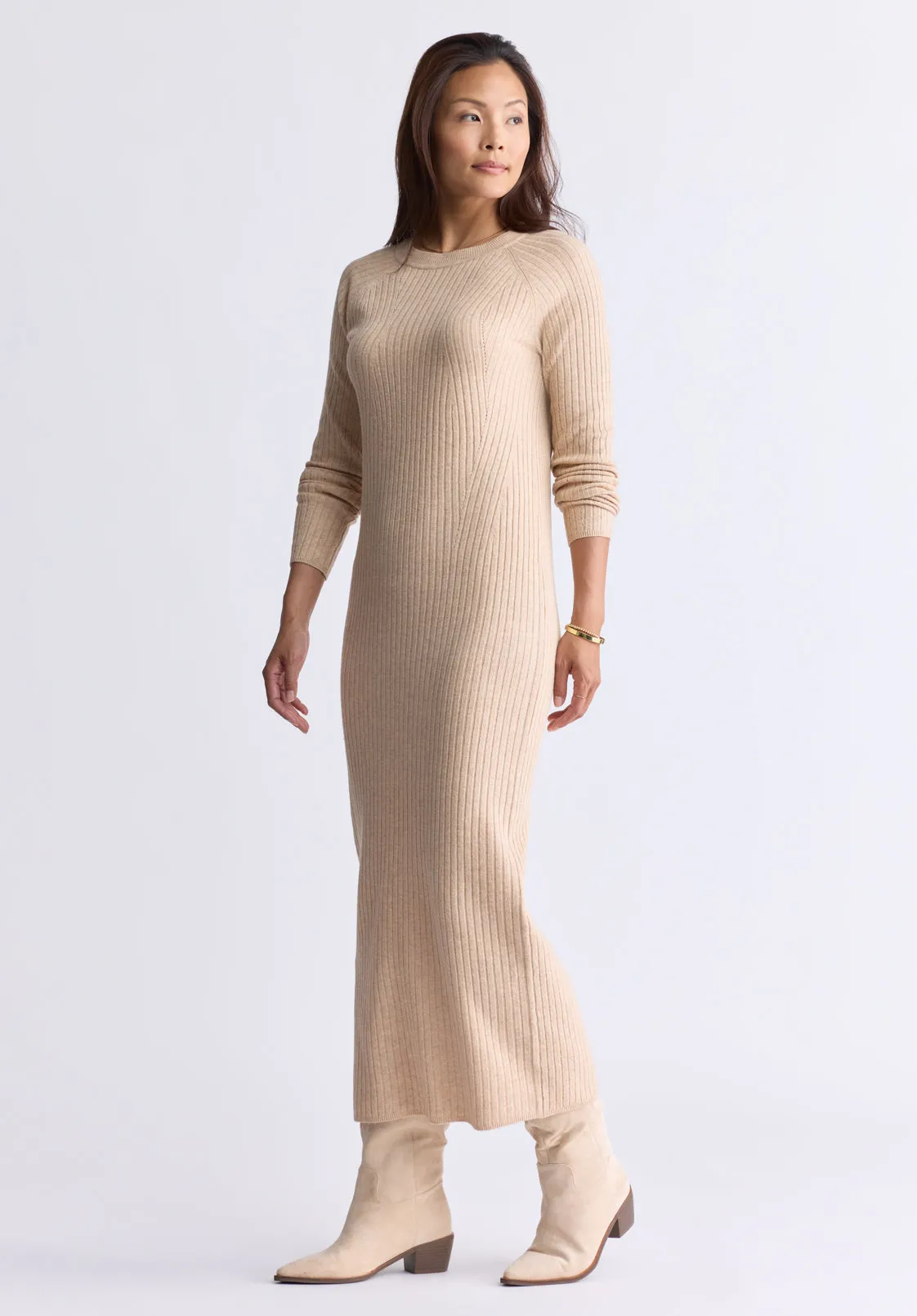 Jaida Women’s Long Sleeve Rib Knit Dress, Tan - SD0004F sold by Buffalo David Bitton product image thumbnail 3