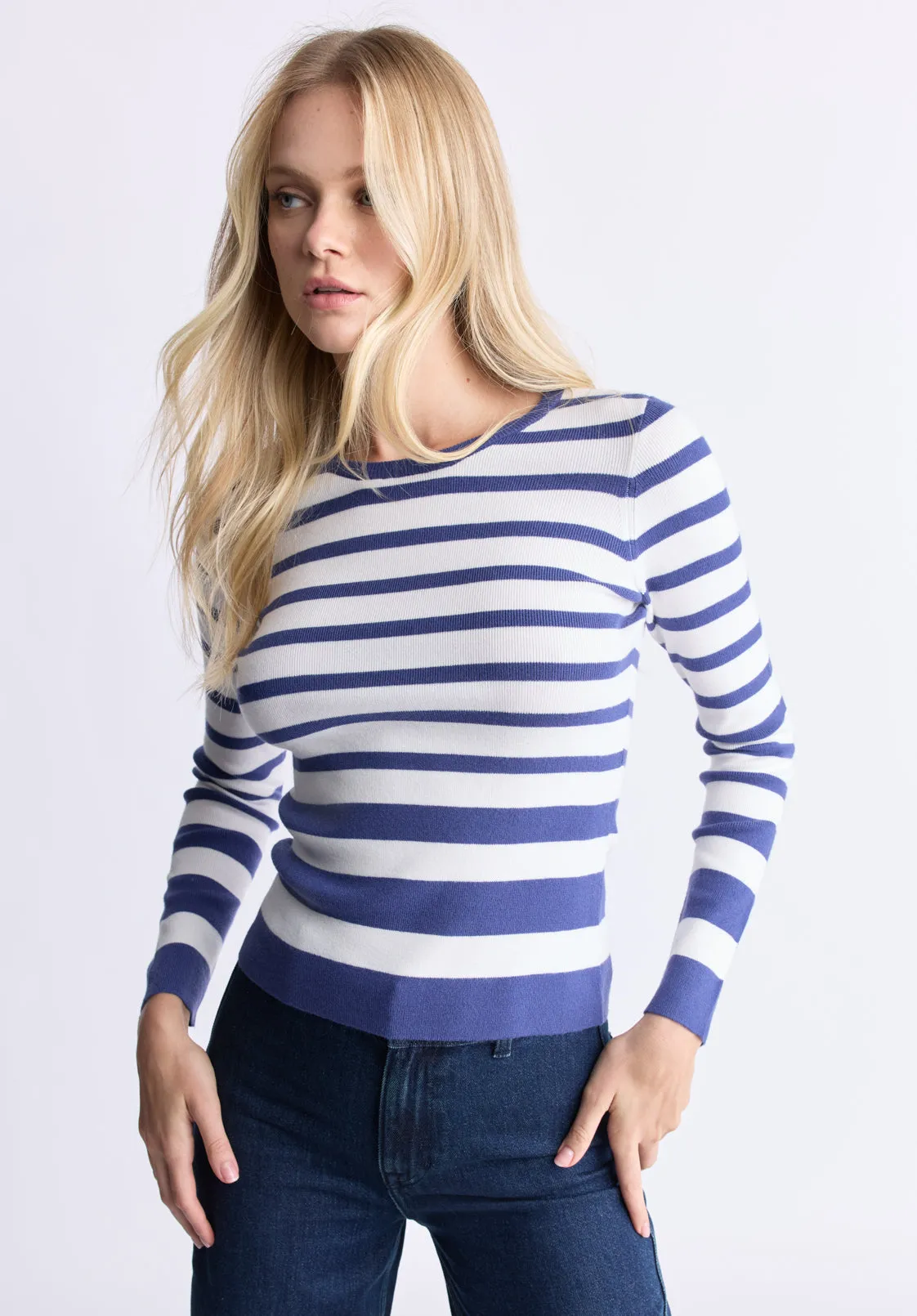 Scotlyn Women's Striped Long Sleeve Sweater, Skipper Blue - SW0103H sold by Buffalo David Bitton product image thumbnail 2