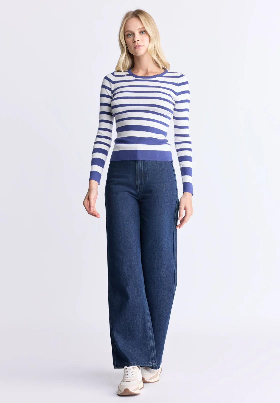 Scotlyn Women's Striped Long Sleeve Sweater, Skipper Blue - SW0103H sold by Buffalo David Bitton product image thumbnail 5