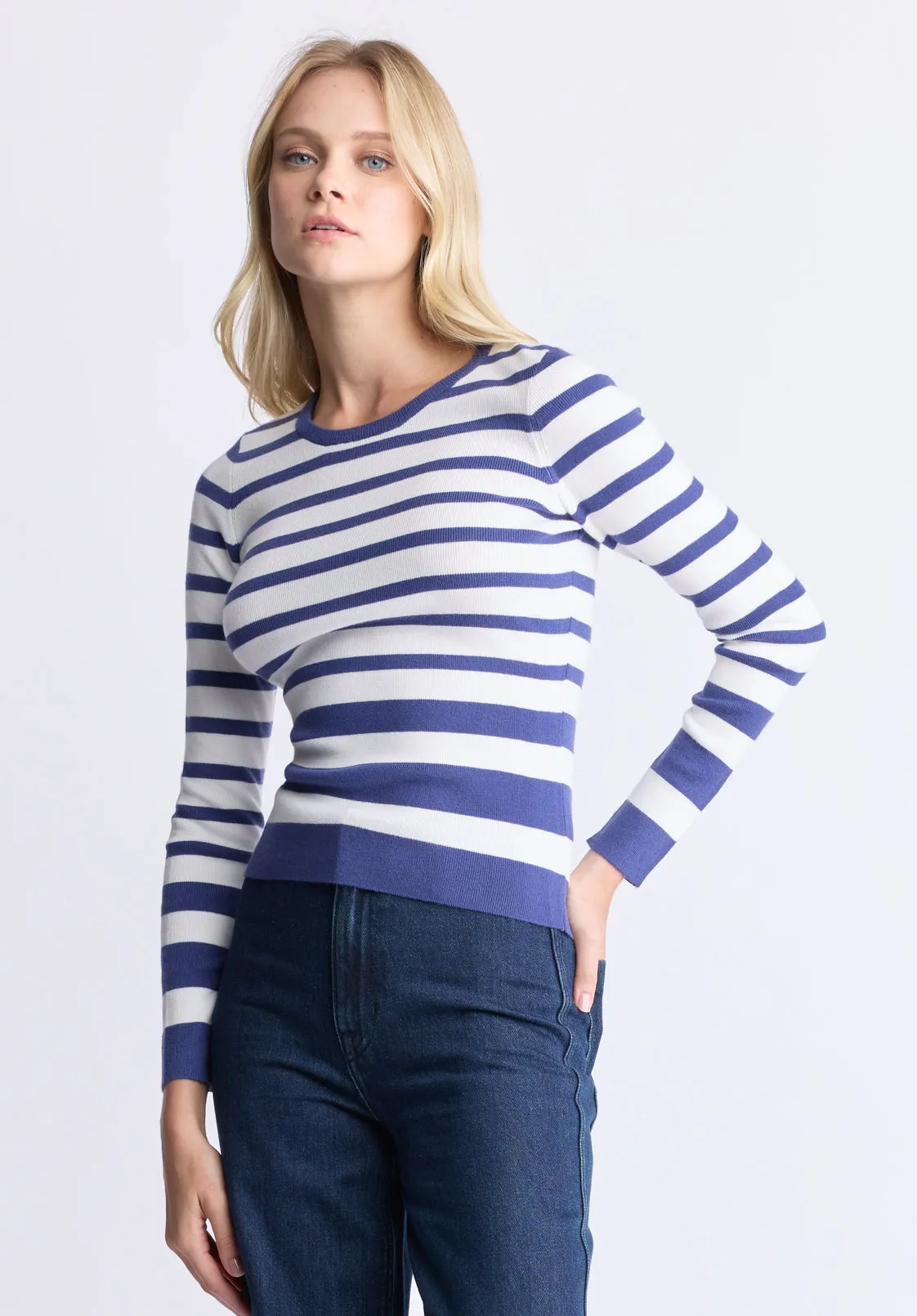 Scotlyn Women's Striped Long Sleeve Sweater, Skipper Blue - SW0103H sold by Buffalo David Bitton product image thumbnail 3