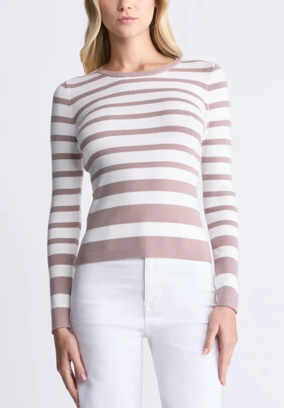 Scotlyn Women's Striped Long-Sleeve Sweater, White & Tan - SW0103H sold by Buffalo David Bitton
