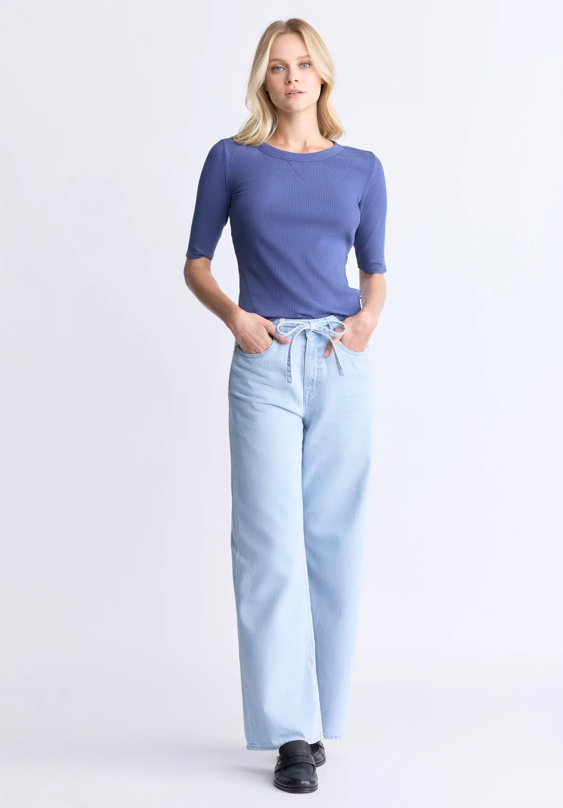 Tabbey Women's Ribbed Half-Sleeve Top, Blue - KT0172H sold by Buffalo David Bitton product image thumbnail 5