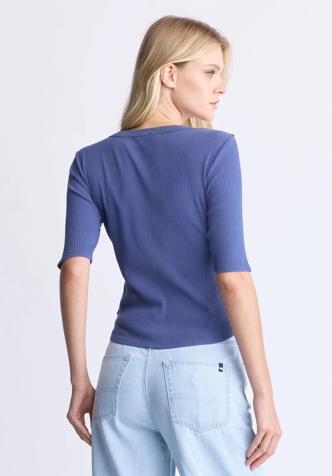 Tabbey Women's Ribbed Half-Sleeve Top, Blue - KT0172H sold by Buffalo David Bitton product image thumbnail 4